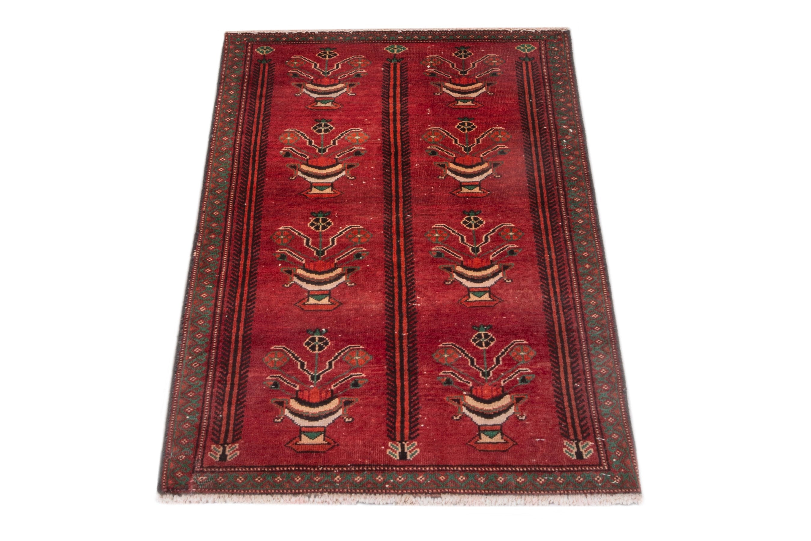 Persian Baluch accent rug in deep red and dark brown, view 3 of 16
