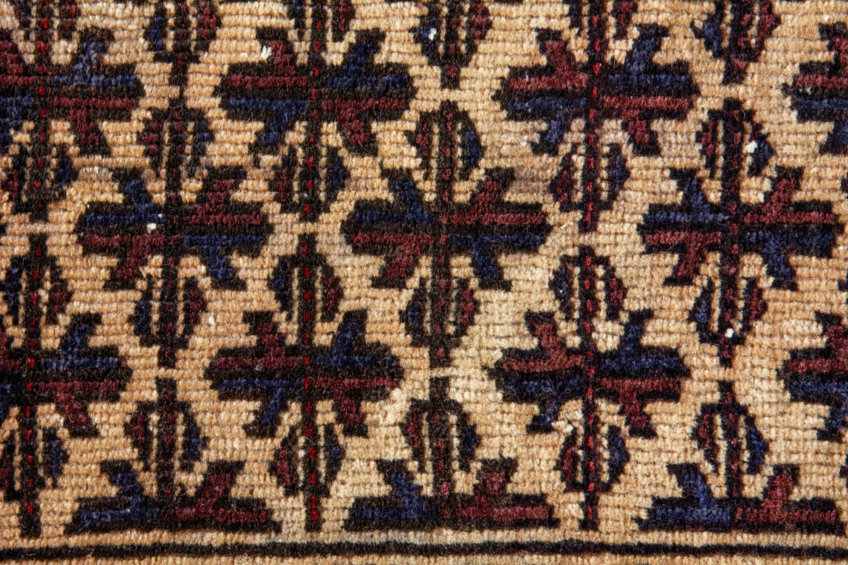 Persian Baluch accent rug in cream and burgundy, view 10 of 16