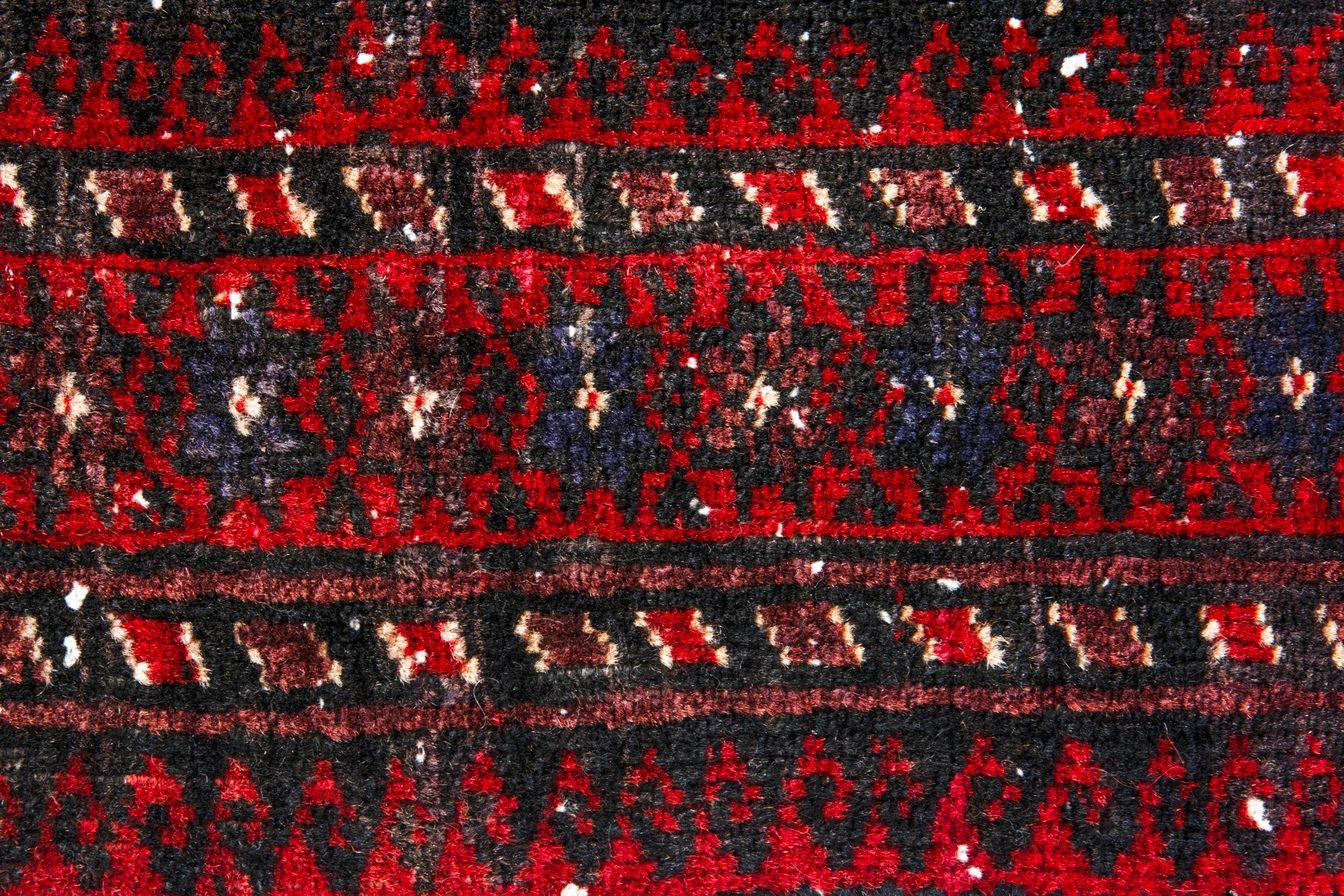 Persian Baluch accent rug in cream and burgundy, view 11 of 16