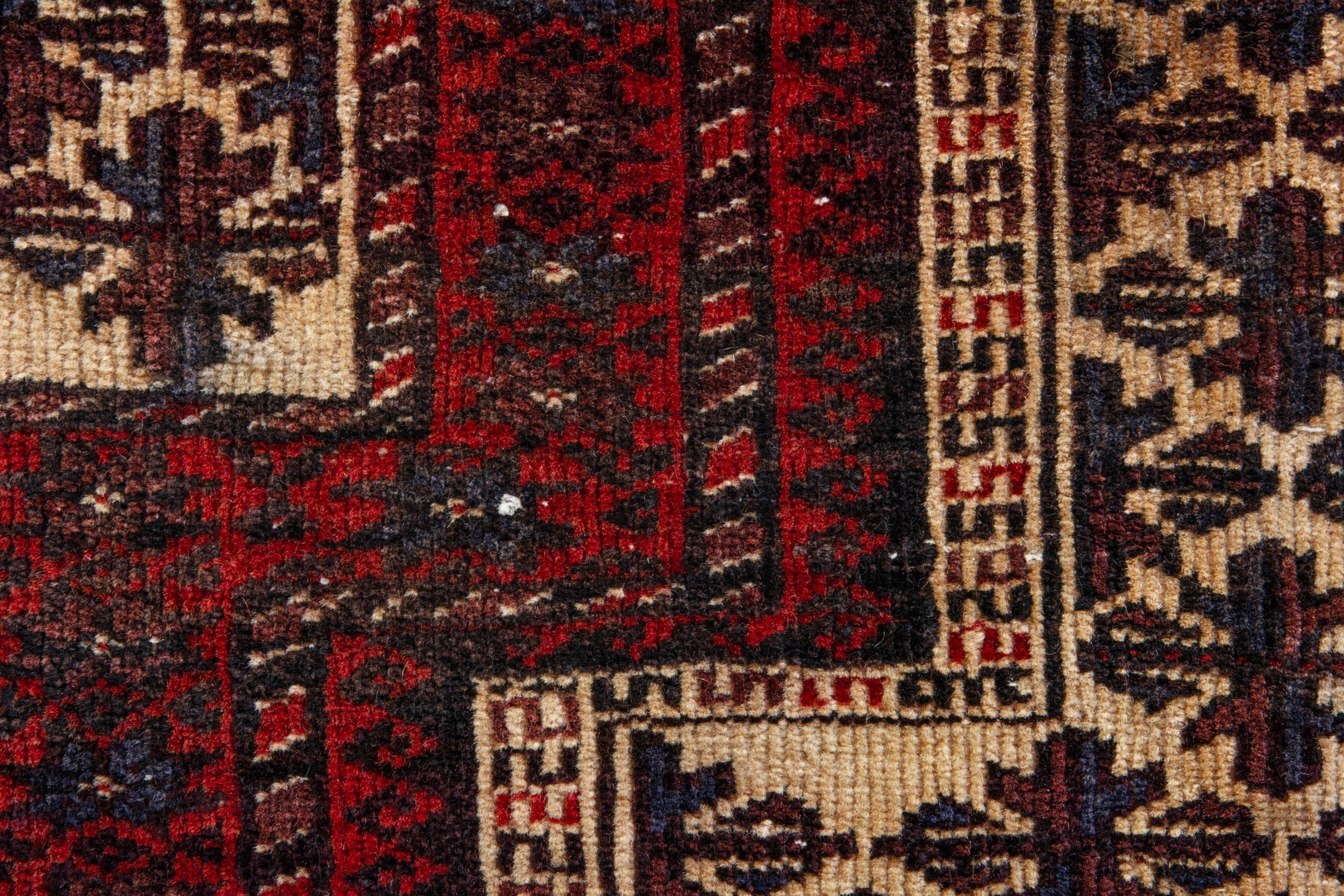 Persian Baluch accent rug in cream and burgundy, view 12 of 16