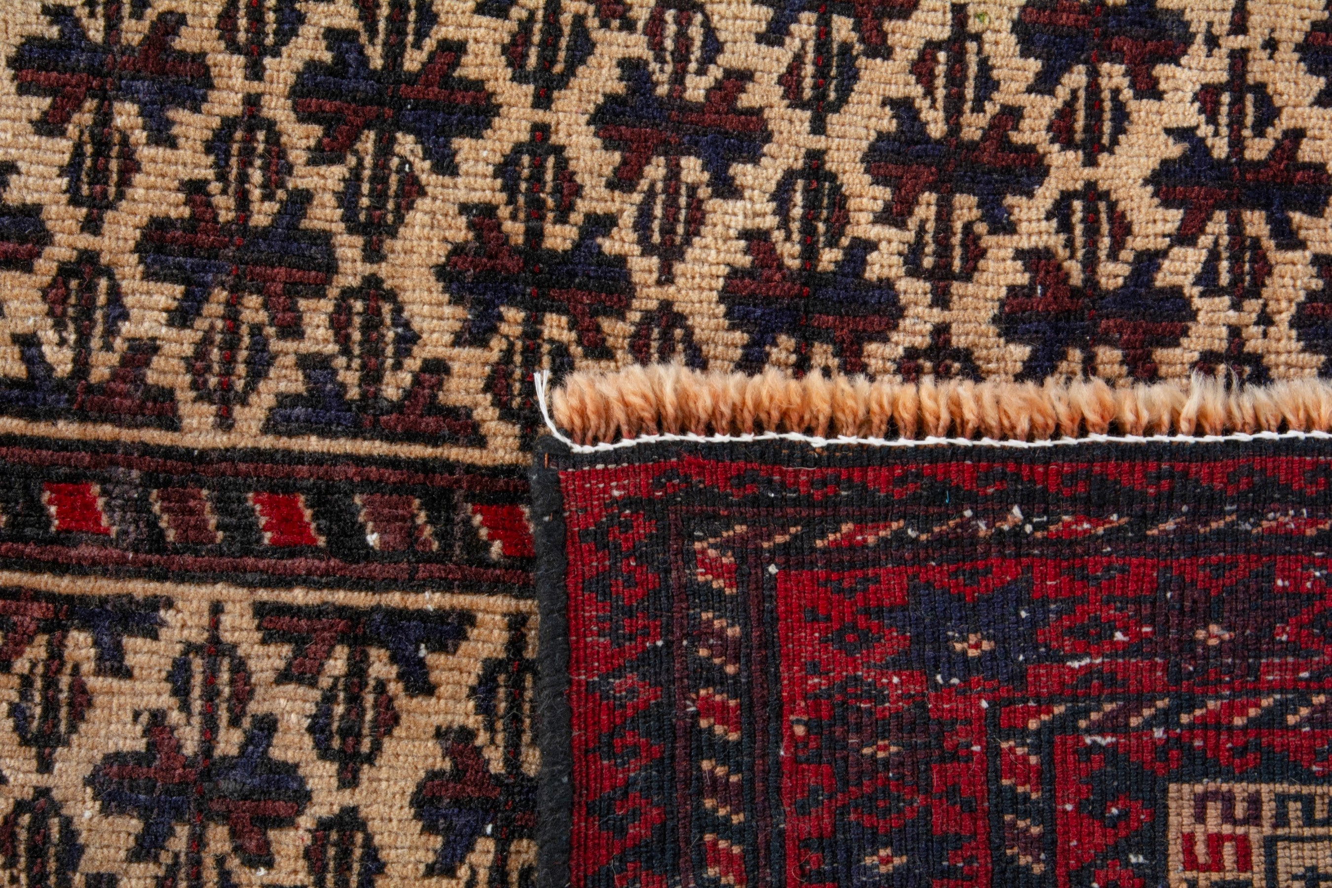 Persian Baluch accent rug in cream and burgundy, view 16 of 16
