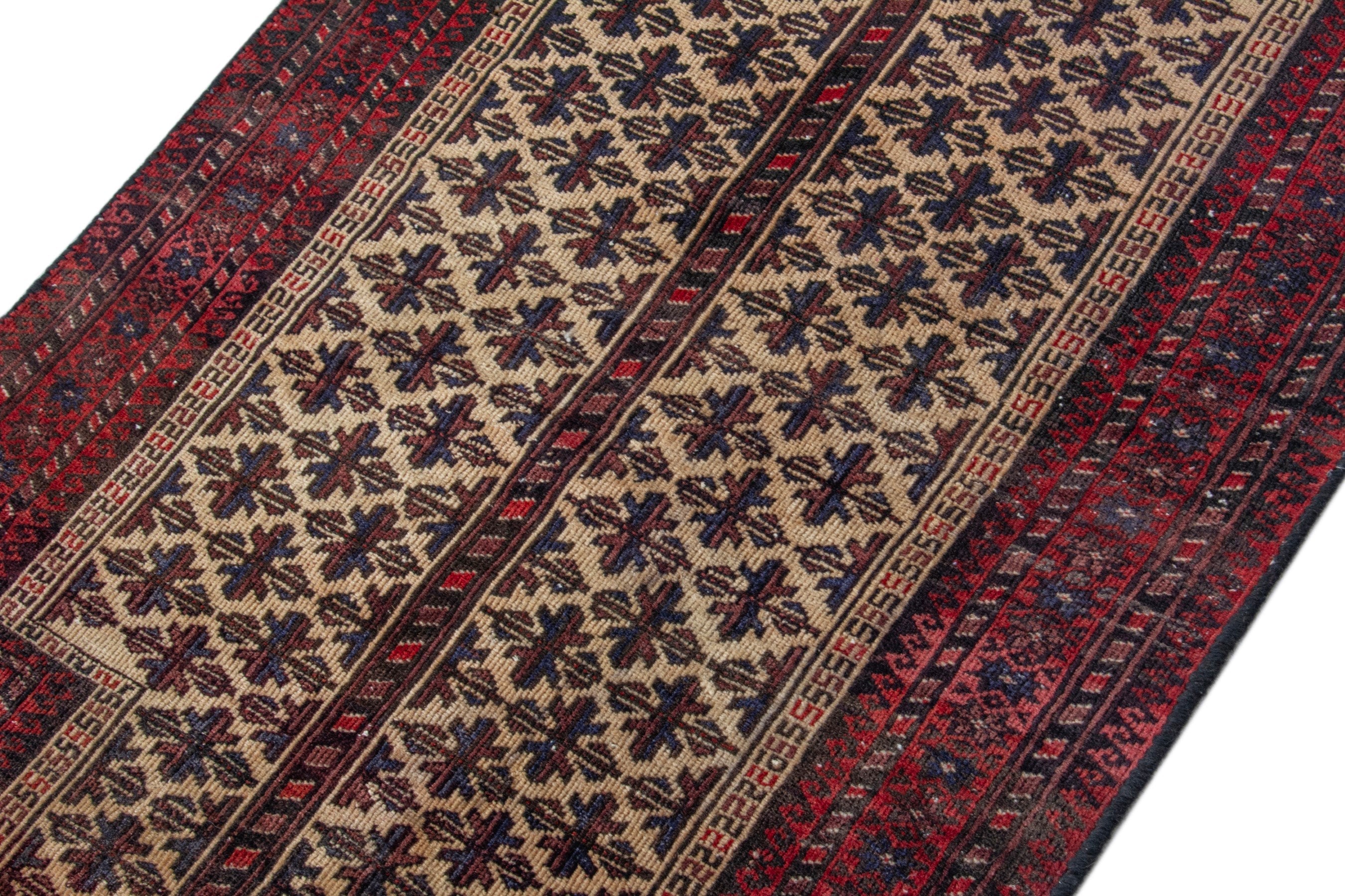 Persian Baluch accent rug in cream and burgundy, view 4 of 16