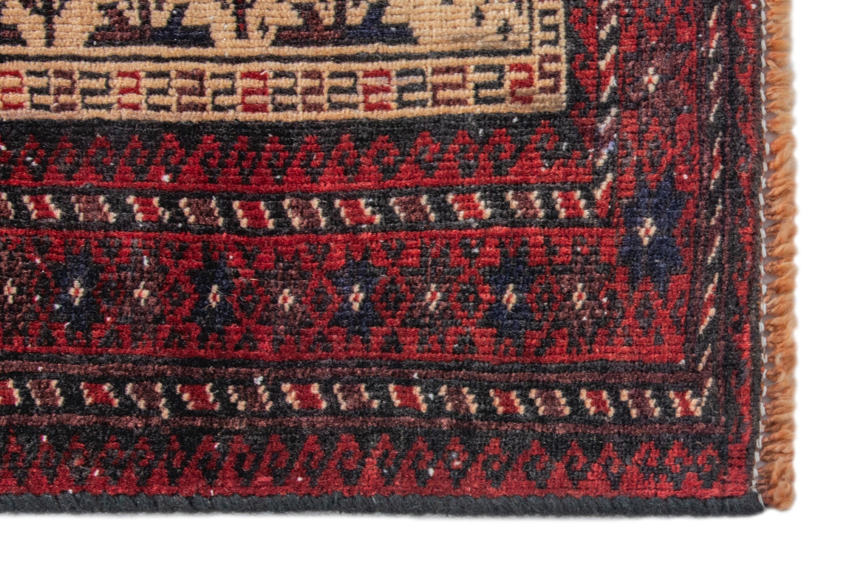 Persian Baluch accent rug in cream and burgundy, view 5 of 16