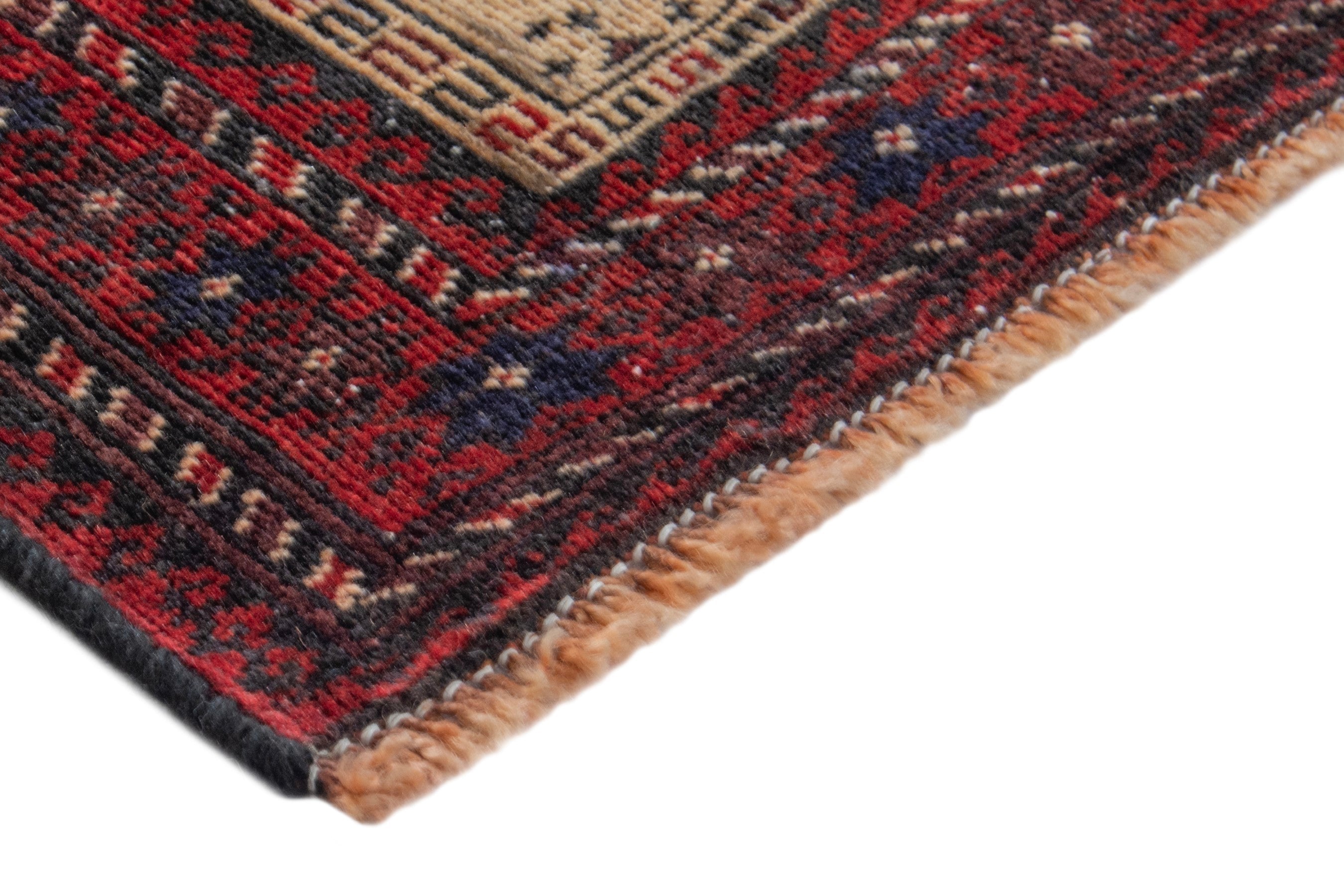 Persian Baluch accent rug in cream and burgundy, view 6 of 16