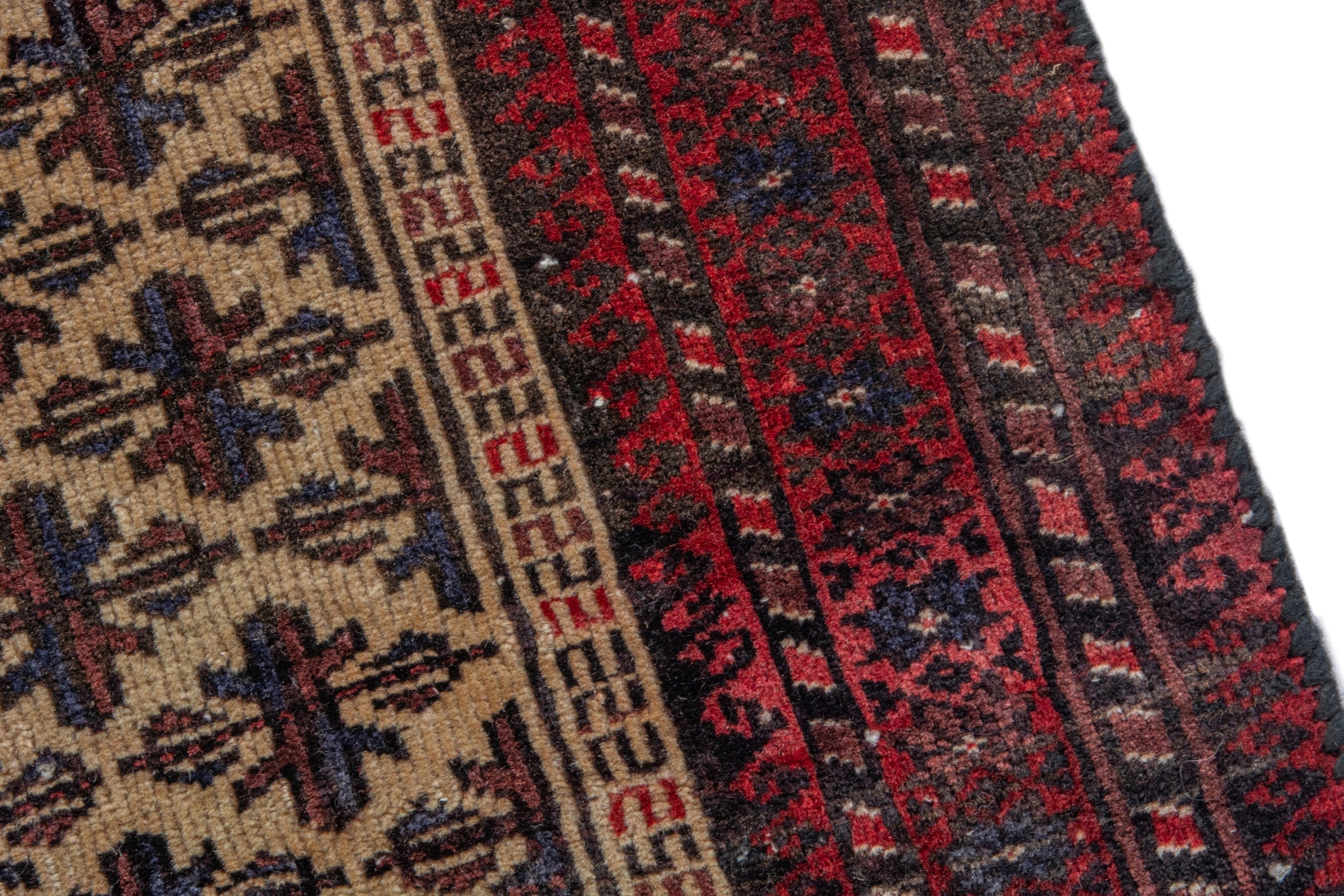 Persian Baluch accent rug in cream and burgundy, view 7 of 16