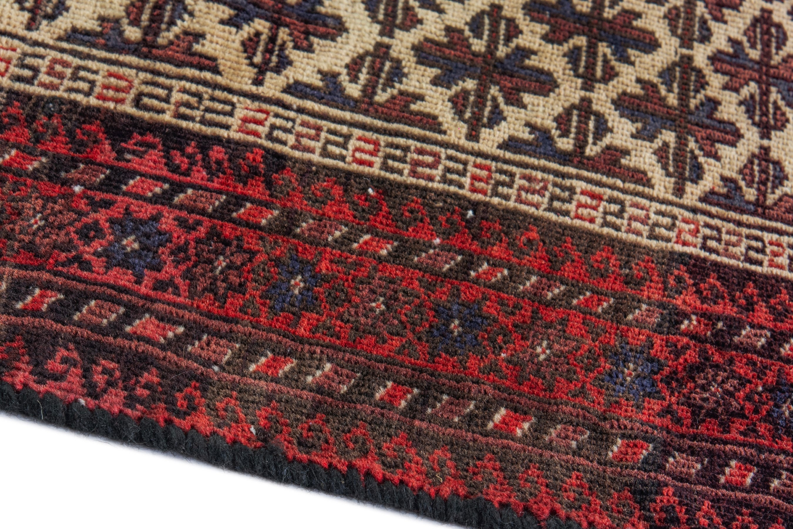 Persian Baluch accent rug in cream and burgundy, view 8 of 16