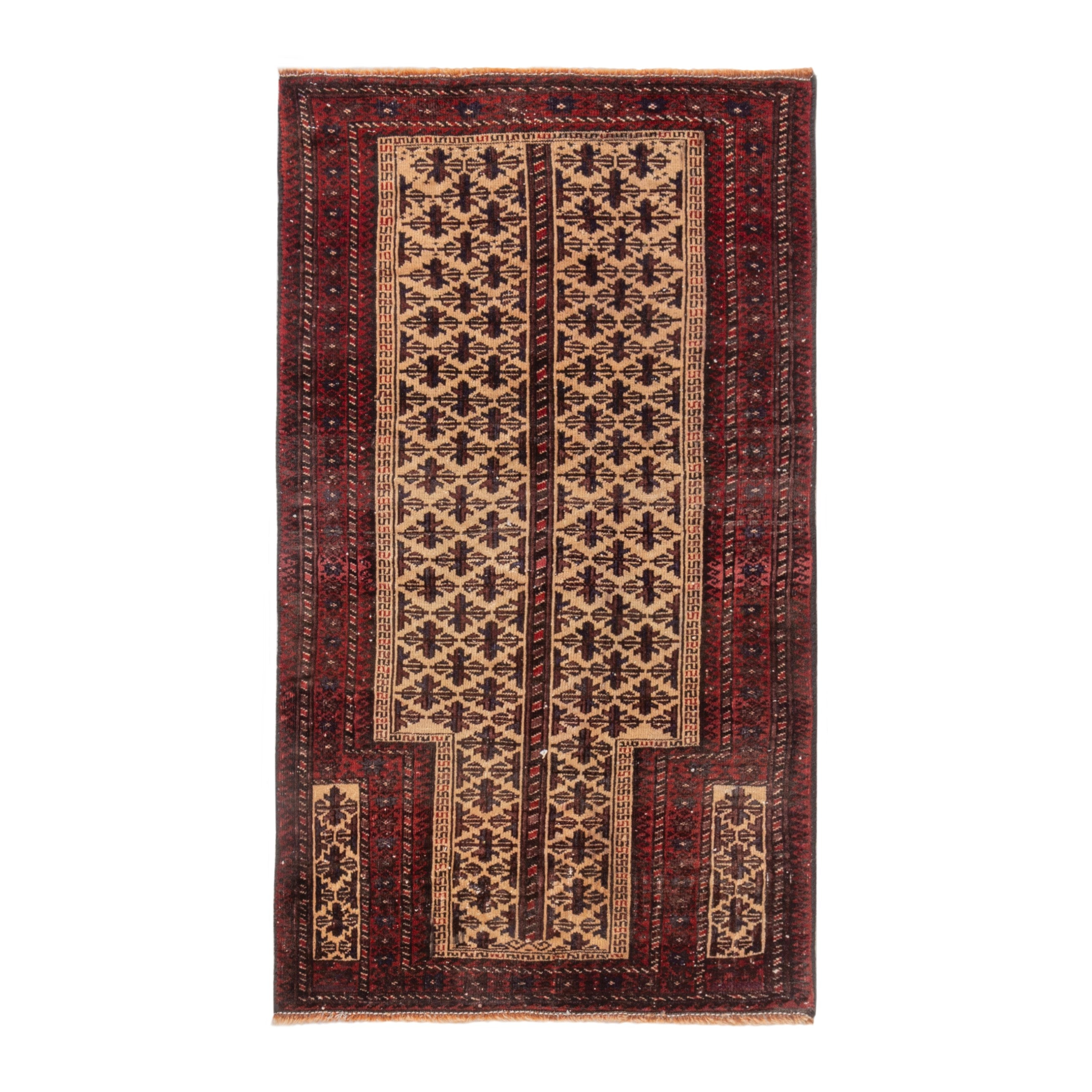 Persian Baluch accent rug in cream and burgundy, 2'6" x 4'6"
