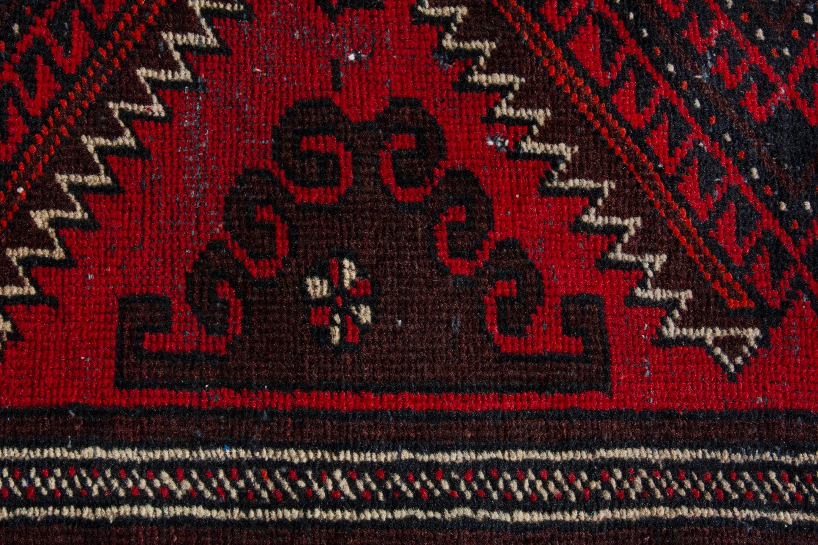 Persian Baluch accent rug in deep red and burgundy, view 11 of 17