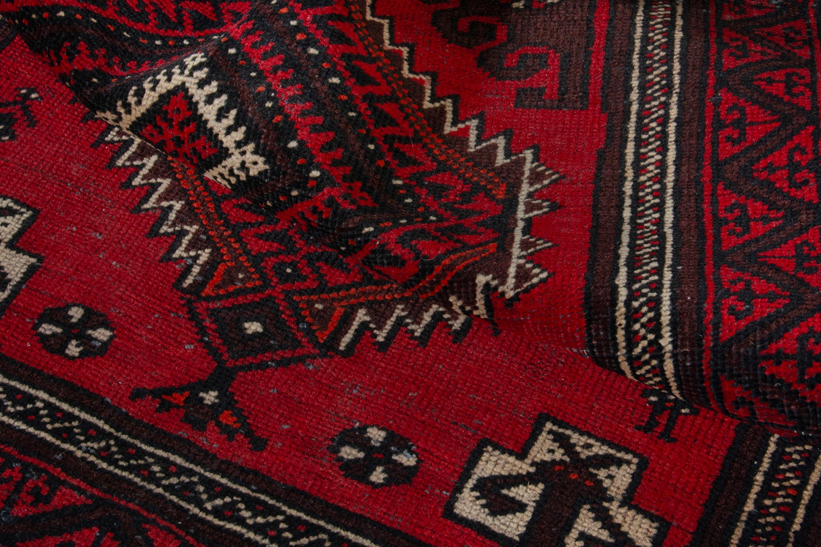 Persian Baluch accent rug in deep red and burgundy, view 14 of 17