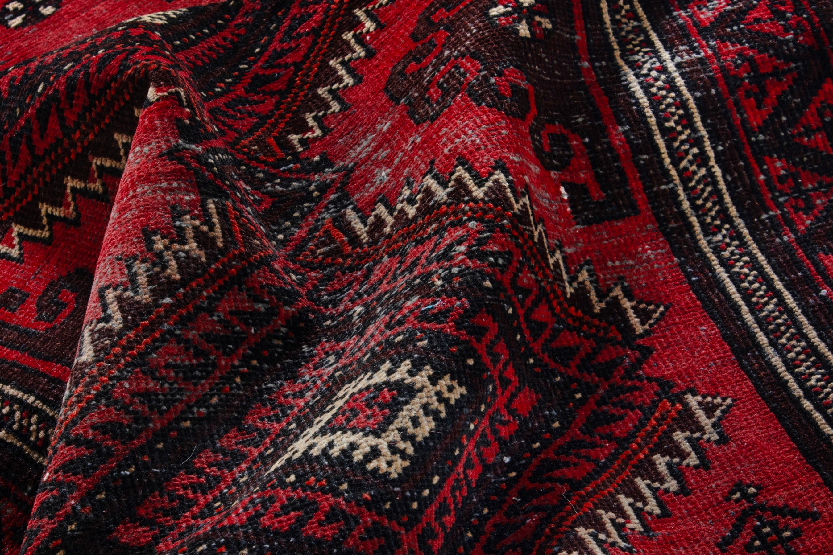 Persian Baluch accent rug in deep red and burgundy, view 15 of 17