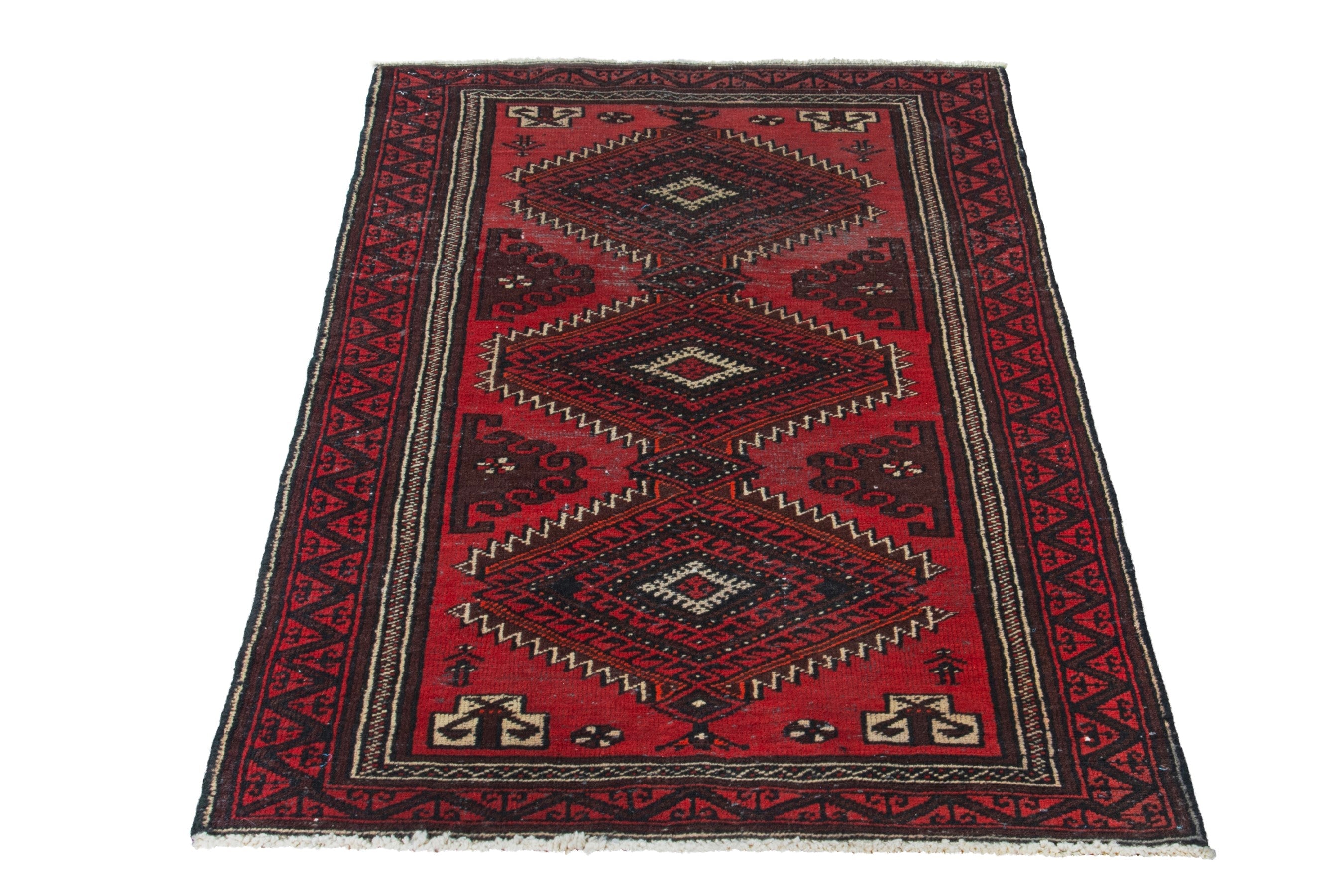 Persian Baluch accent rug in deep red and burgundy, view 2 of 17