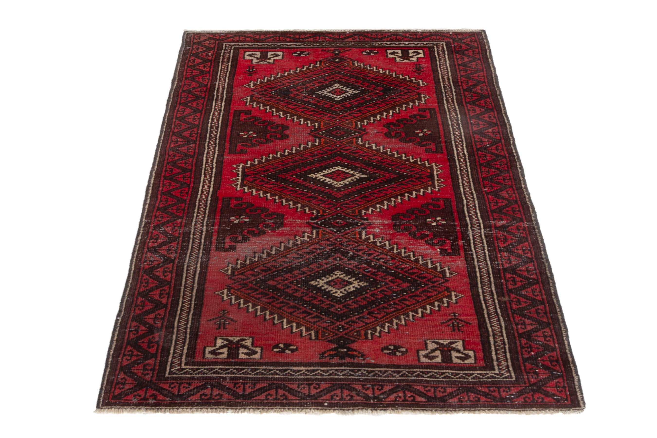 Persian Baluch accent rug in deep red and burgundy, view 3 of 17