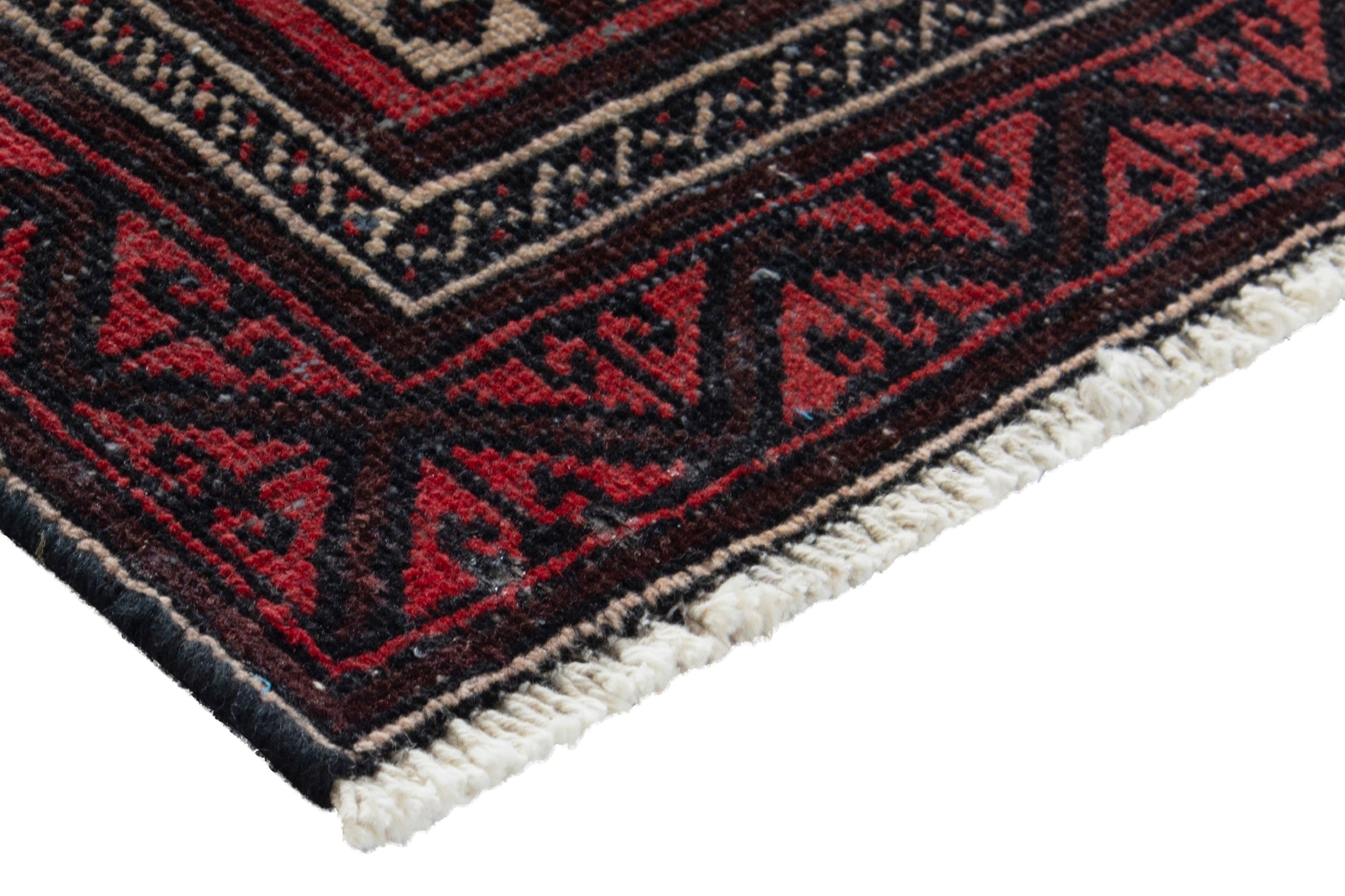 Persian Baluch accent rug in deep red and burgundy, view 6 of 17