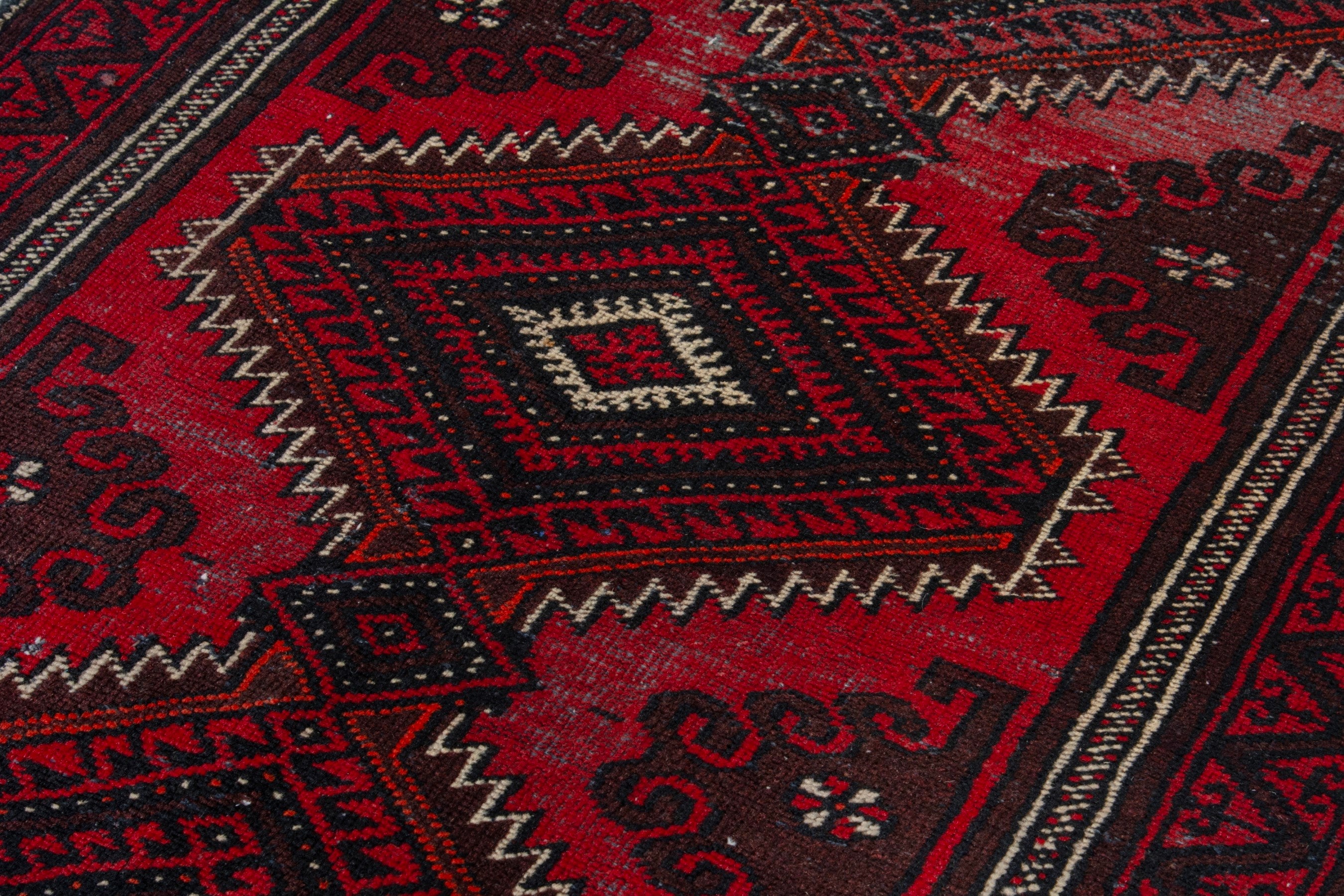 Persian Baluch accent rug in deep red and burgundy, view 9 of 17
