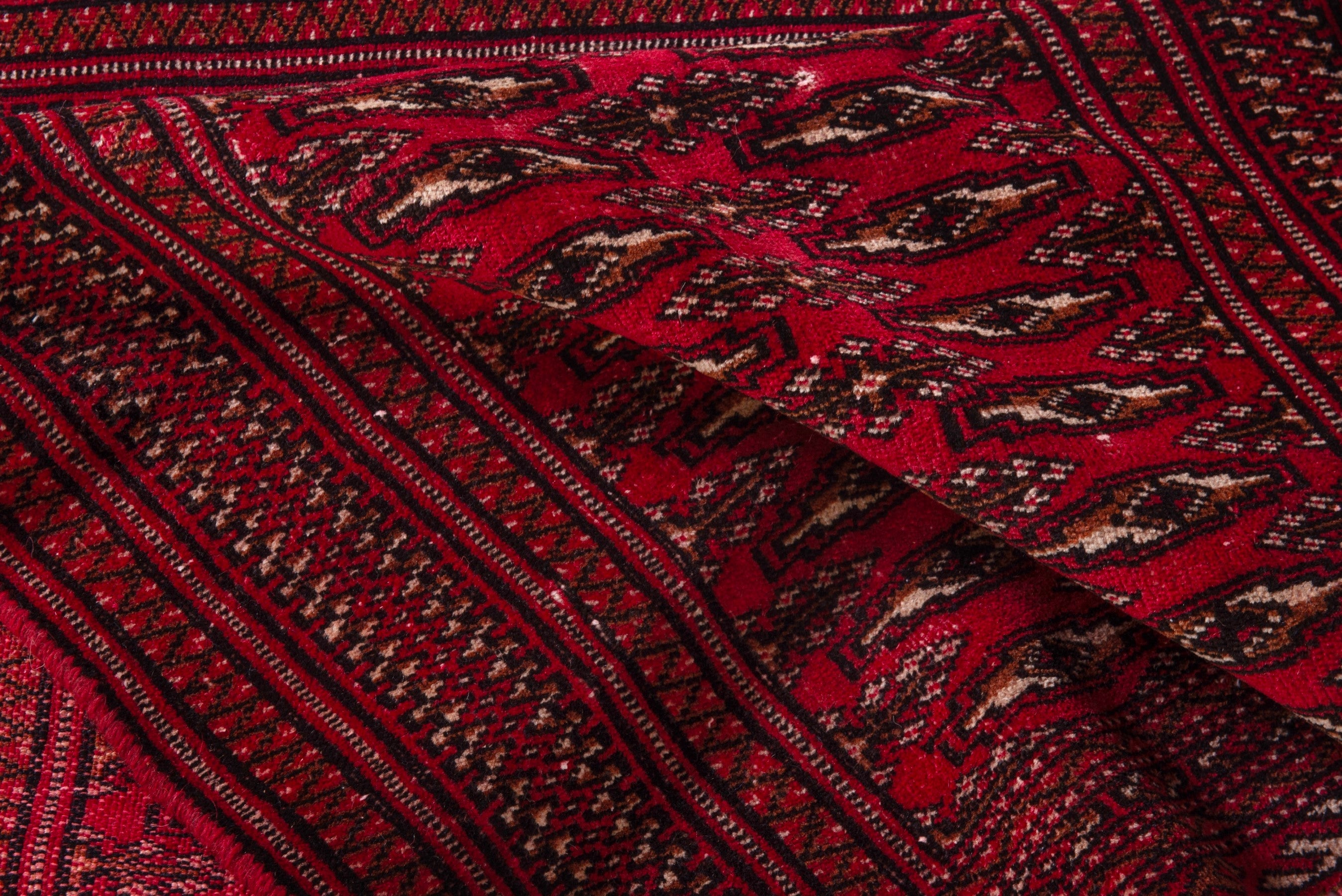 Persian Torkaman accent rug in burgundy and deep red, view 16 of 17