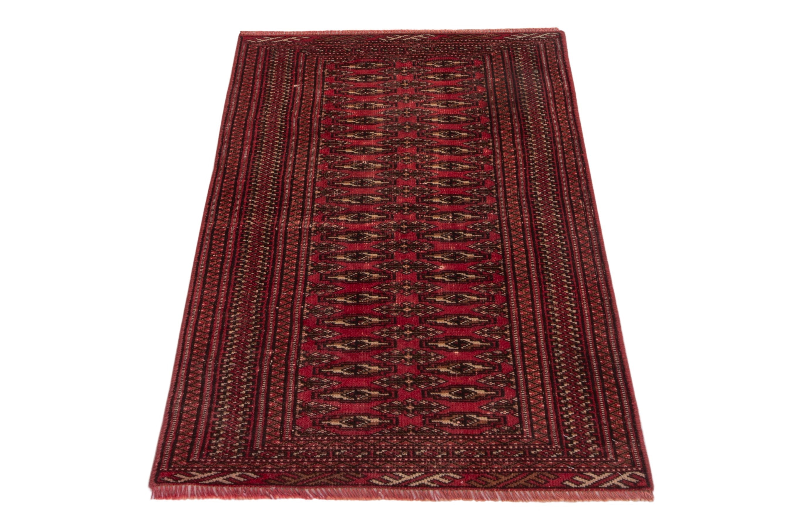 Persian Torkaman accent rug in burgundy and deep red, view 2 of 17
