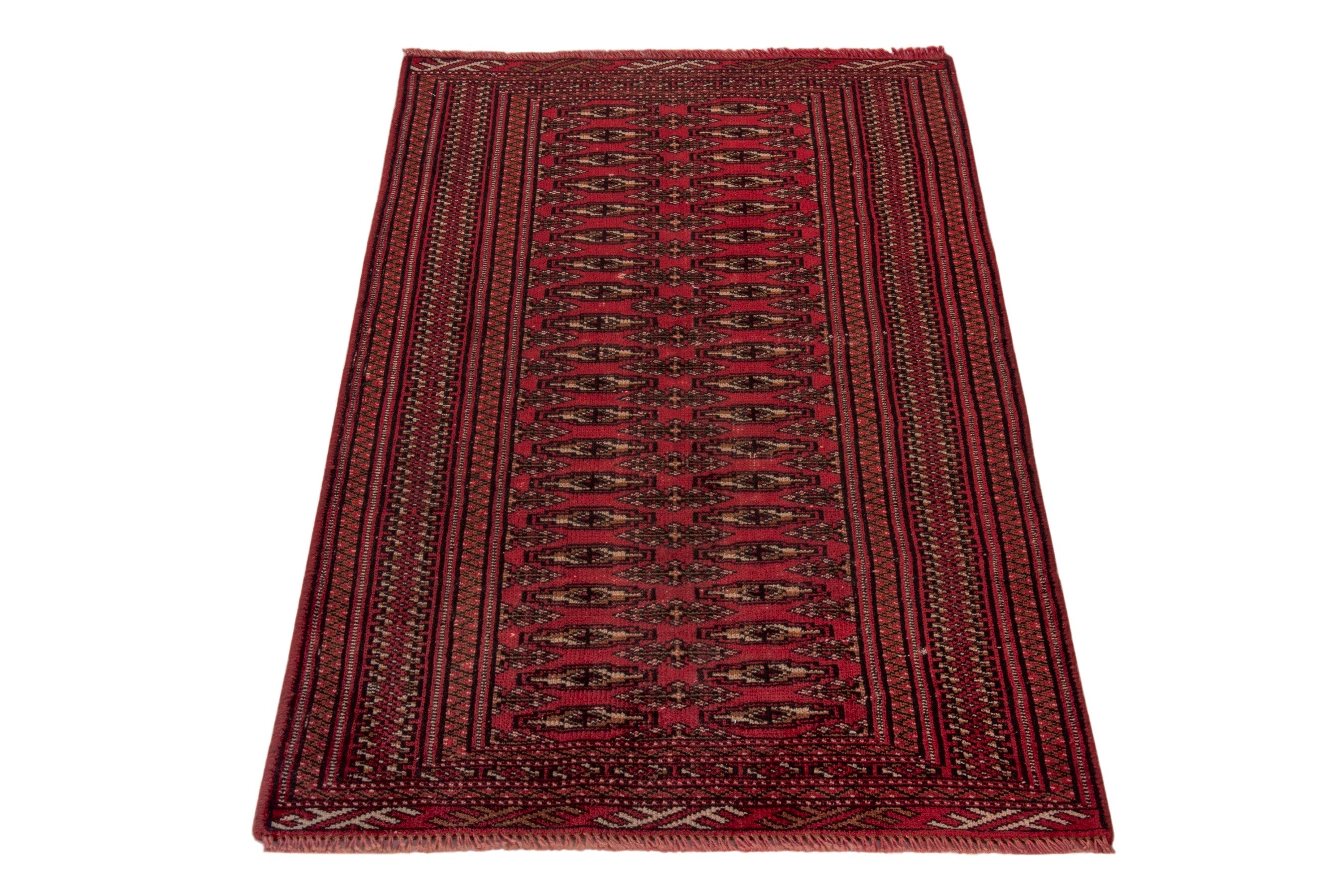 Persian Torkaman accent rug in burgundy and deep red, view 3 of 17