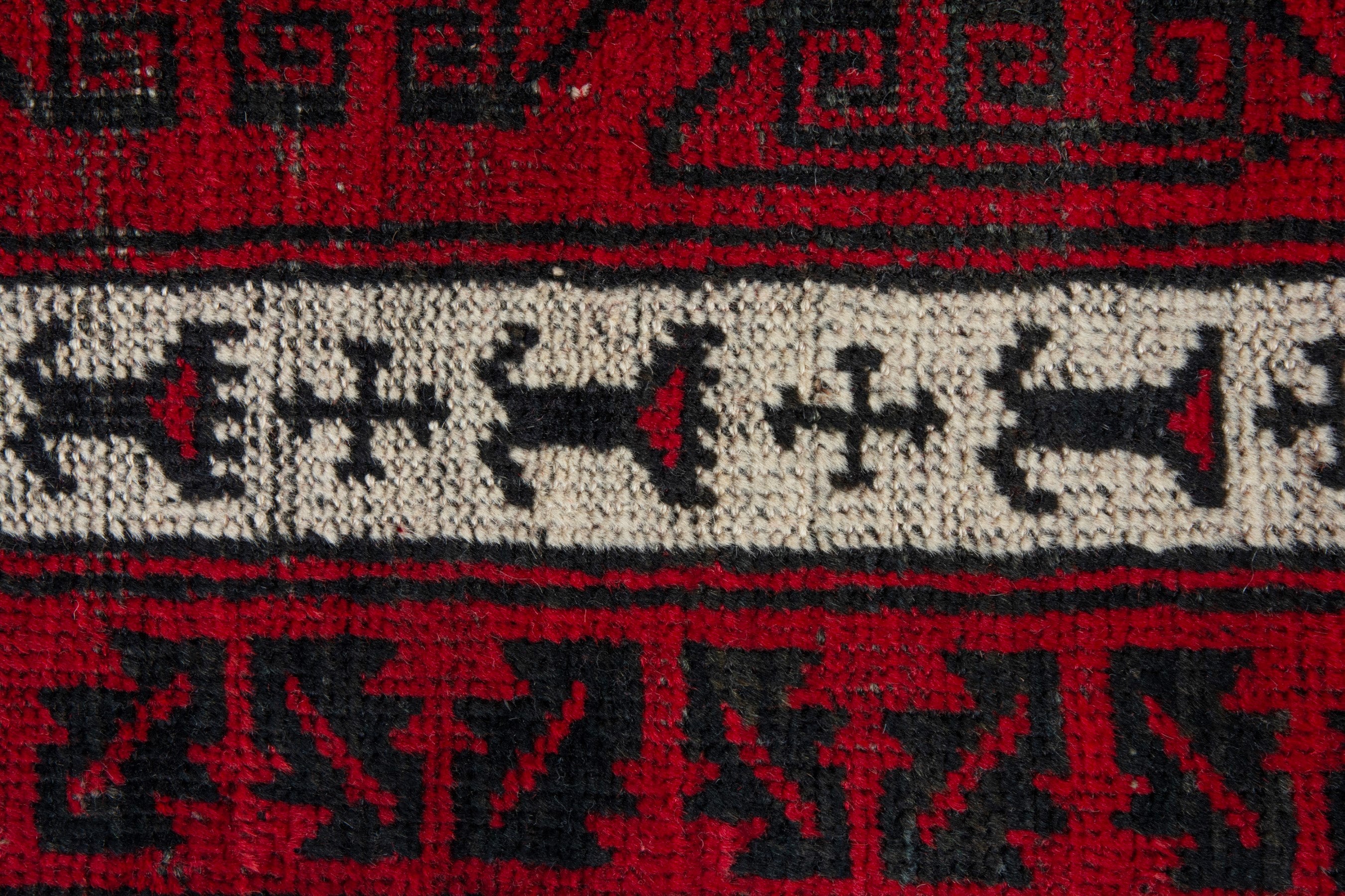 Persian Baluch accent rug in deep red and burgundy, view 11 of 16