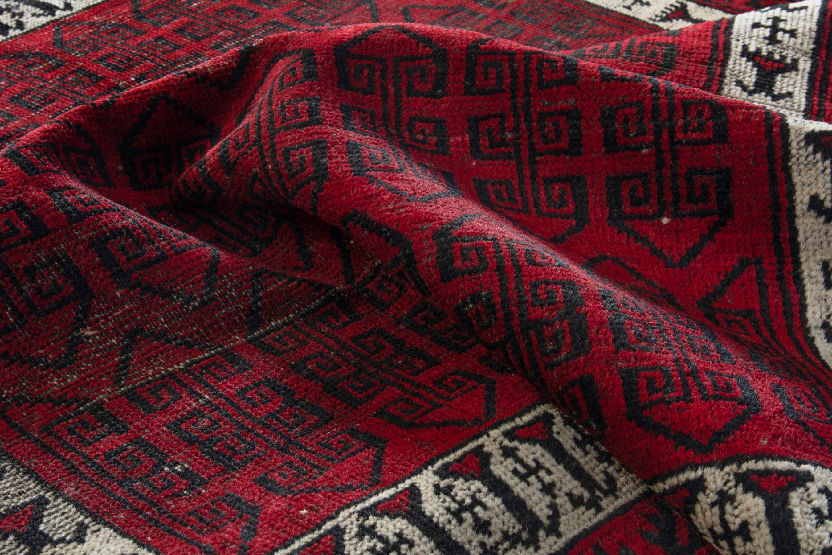 Persian Baluch accent rug in deep red and burgundy, view 14 of 16