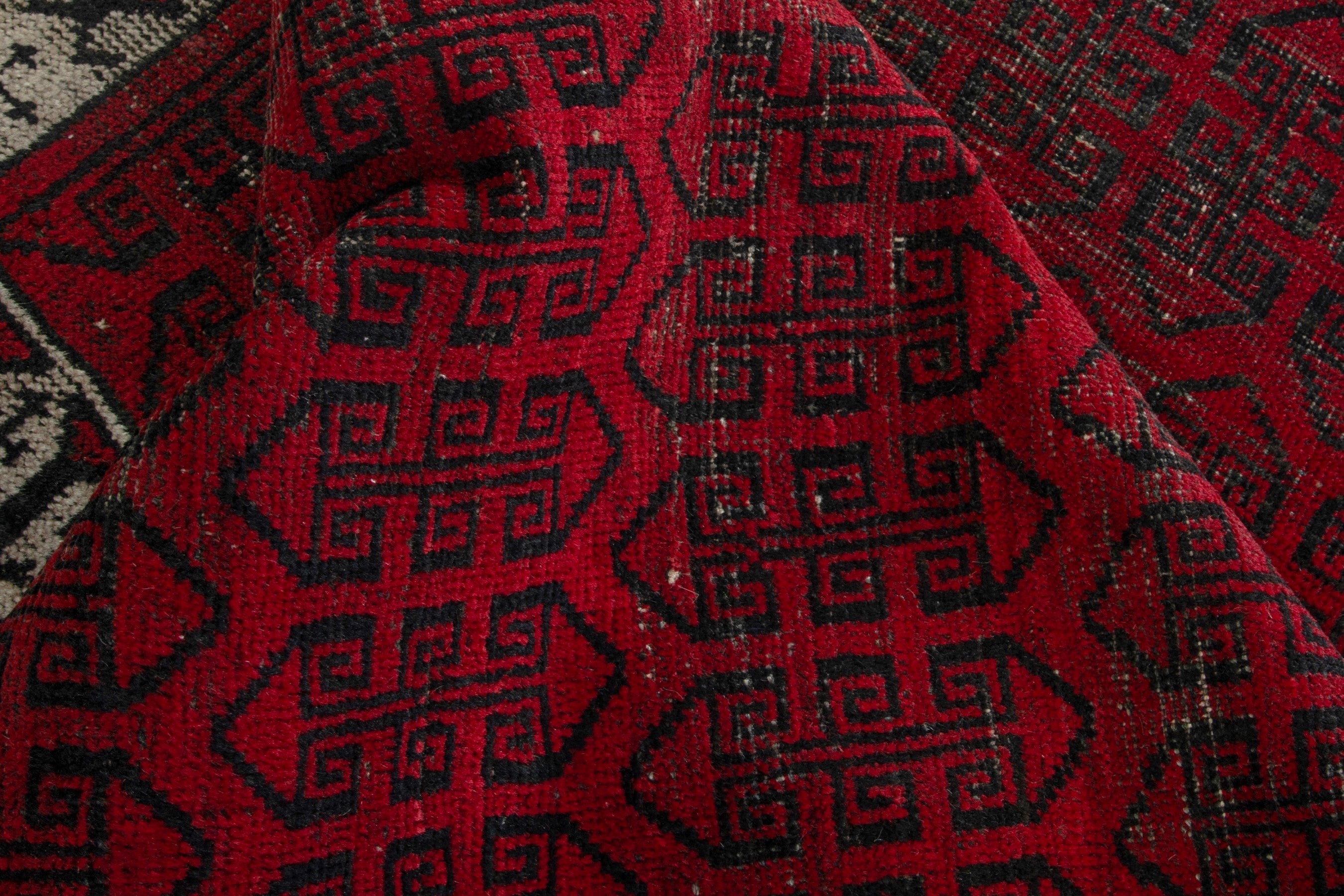 Persian Baluch accent rug in deep red and burgundy, view 15 of 16