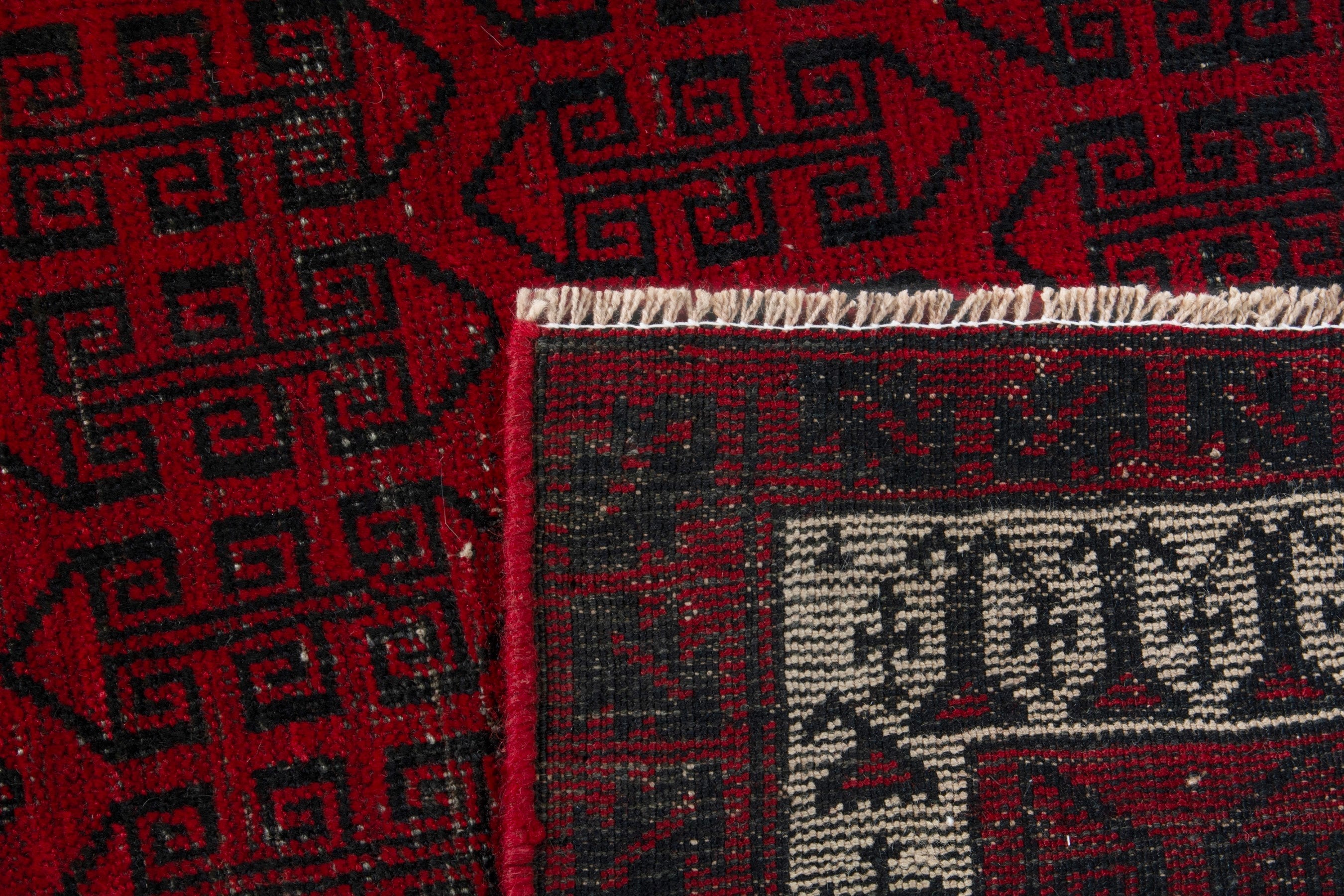 Persian Baluch accent rug in deep red and burgundy, view 16 of 16