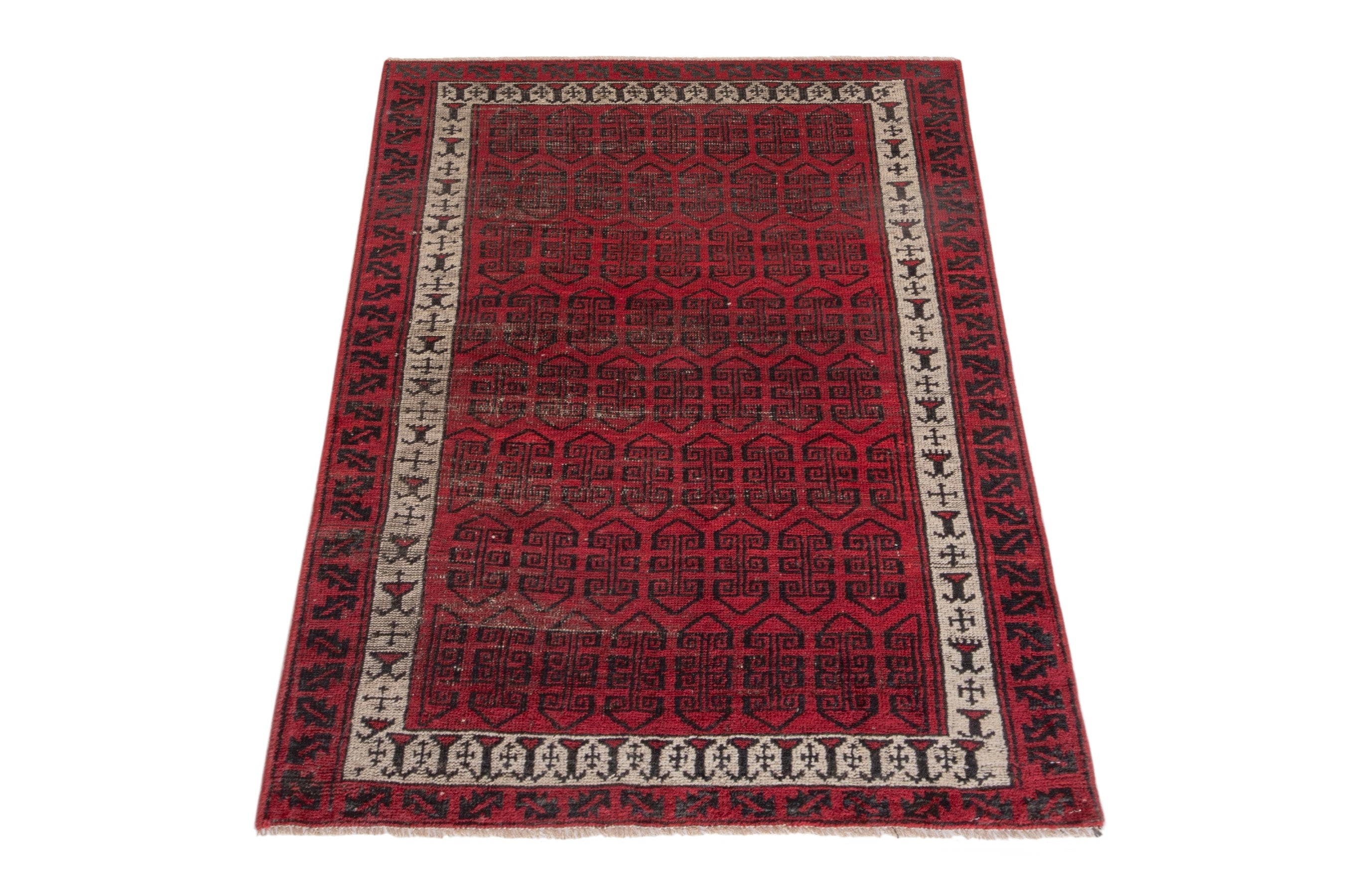 Persian Baluch accent rug in deep red and burgundy, view 2 of 16