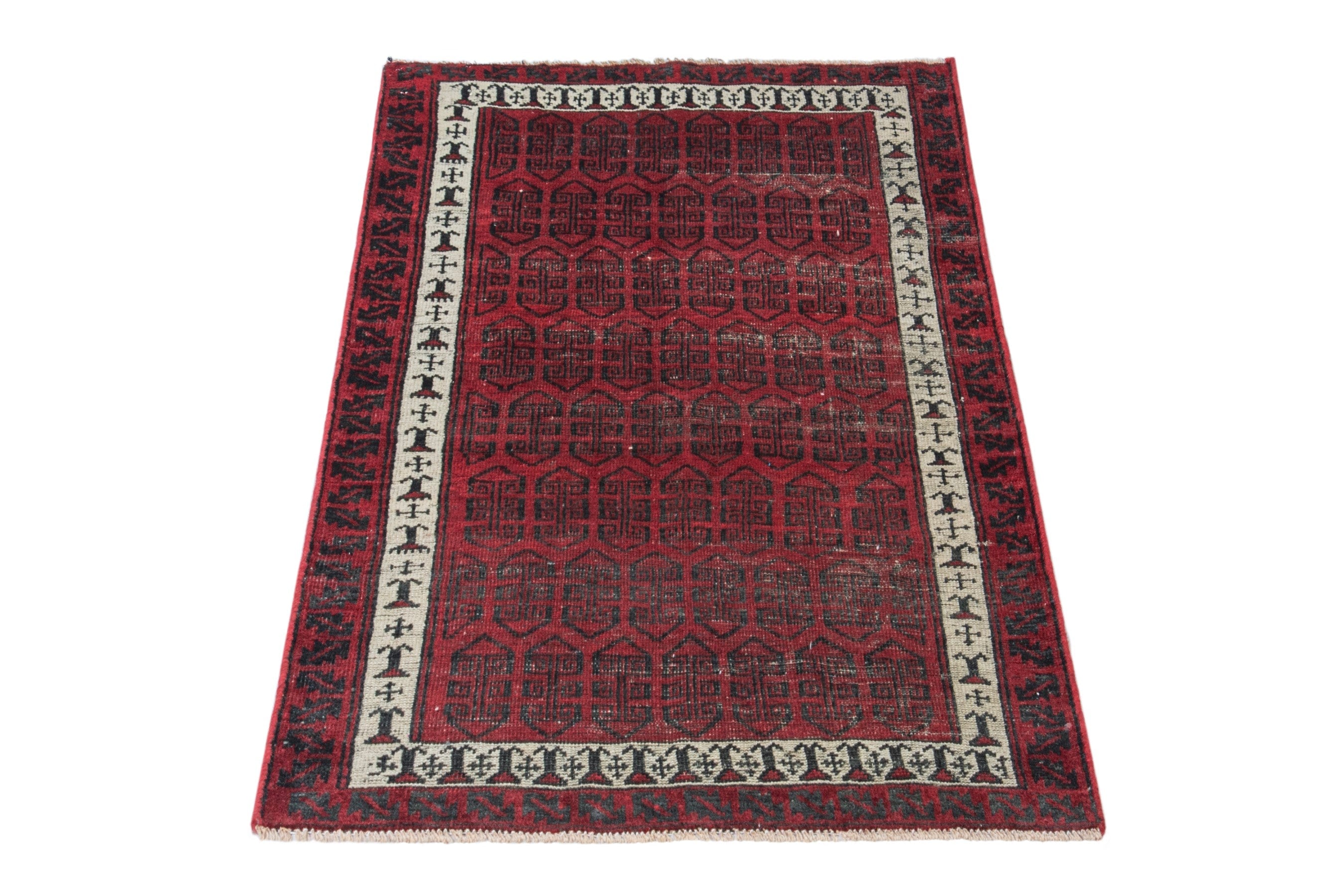Persian Baluch accent rug in deep red and burgundy, view 3 of 16