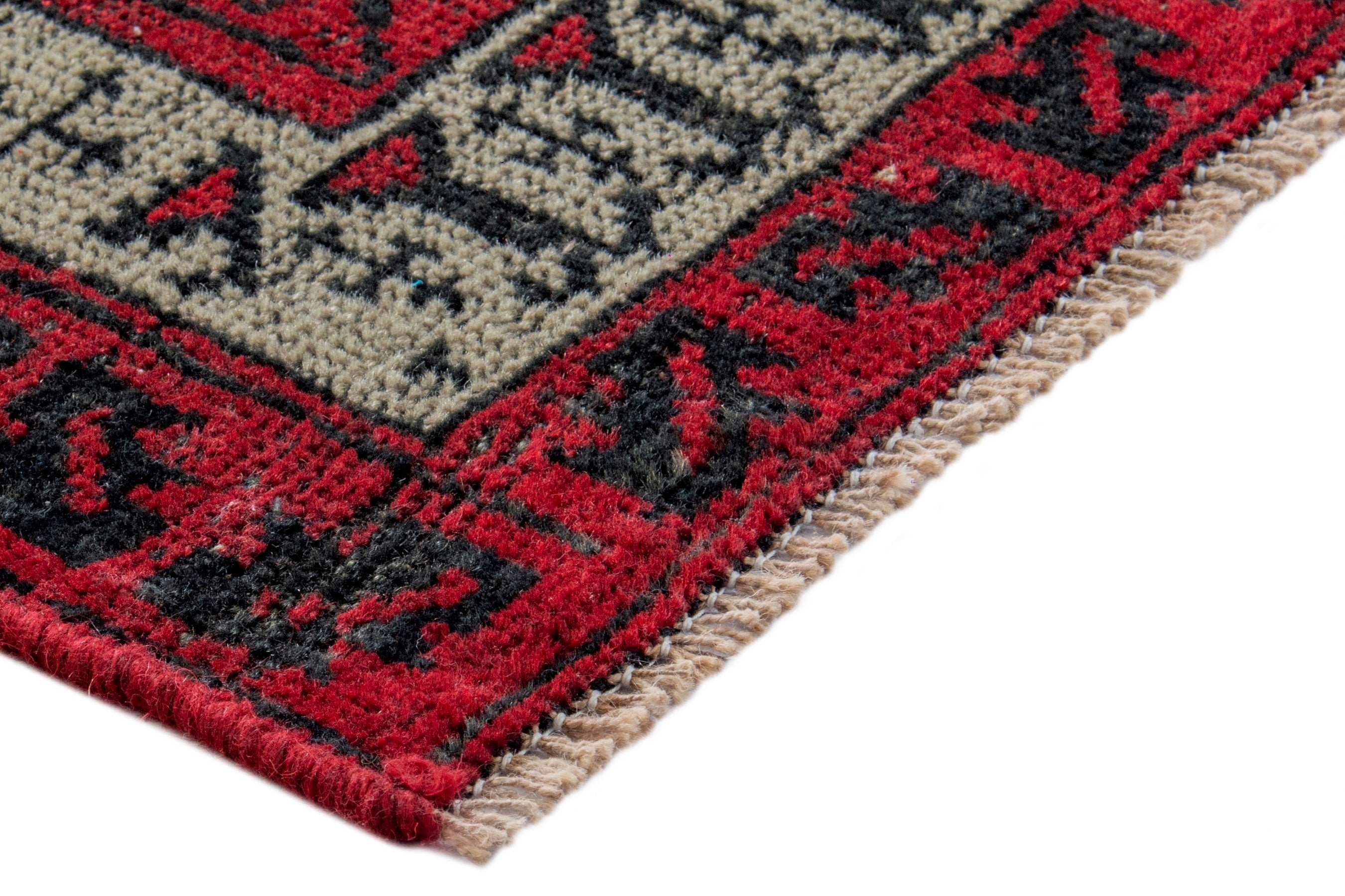 Persian Baluch accent rug in deep red and burgundy, view 6 of 16