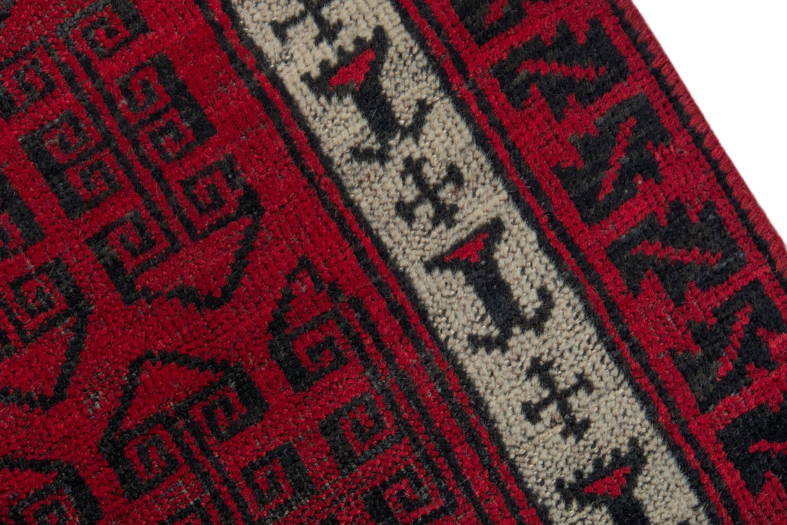 Persian Baluch accent rug in deep red and burgundy, view 7 of 16