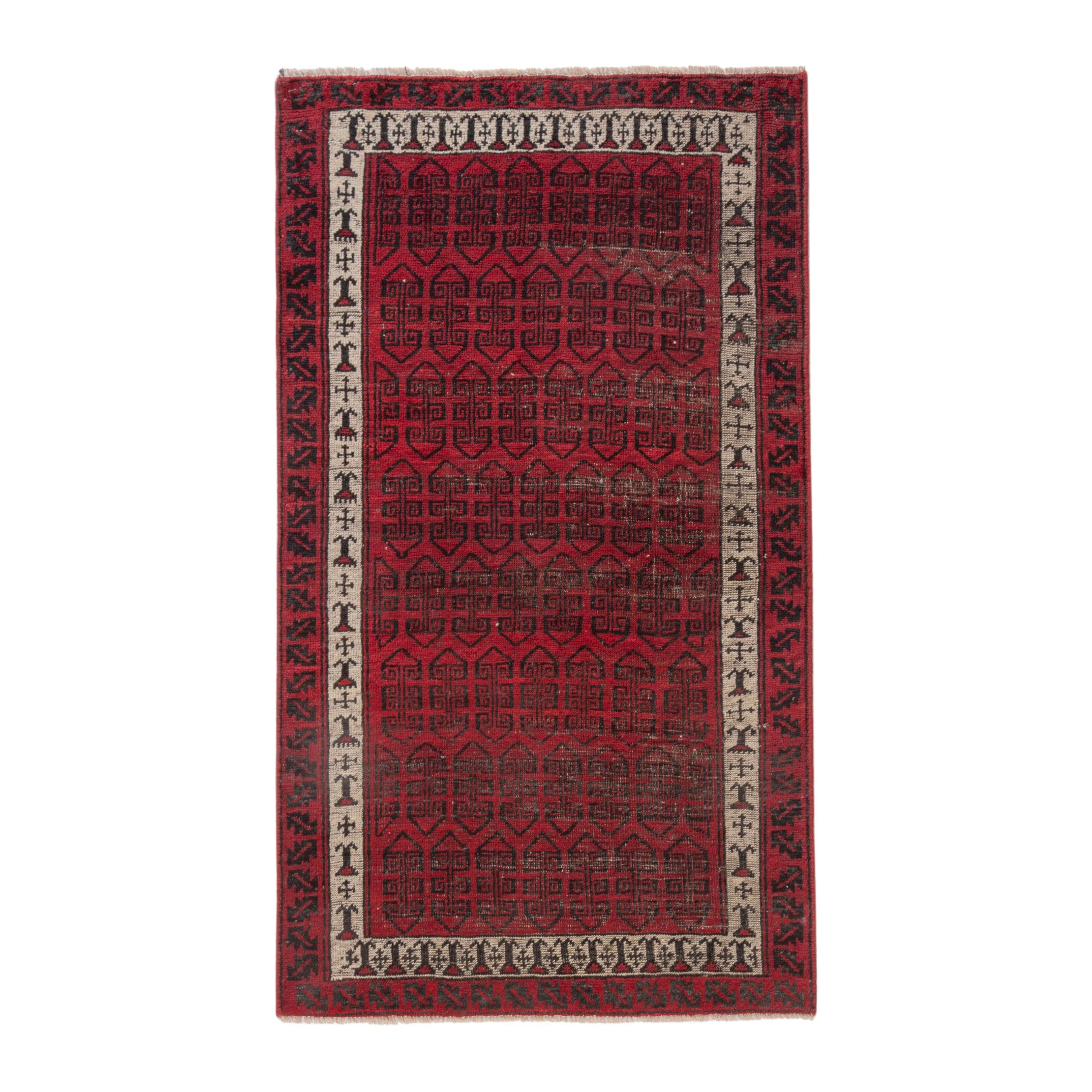 Persian Baluch accent rug in deep red and burgundy, 2'11" x 5'3"