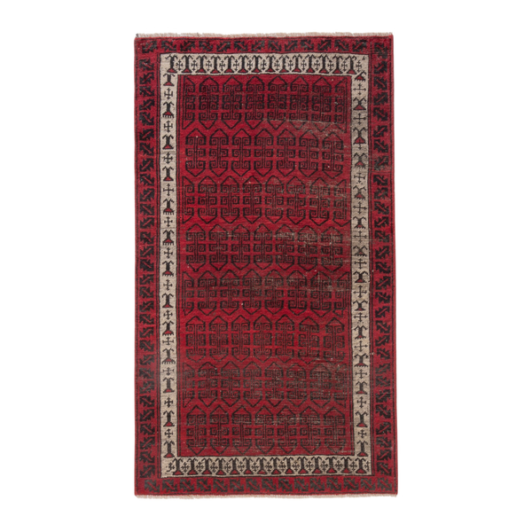 Persian Baluch accent rug in deep red and burgundy, 2'11" x 5'3"