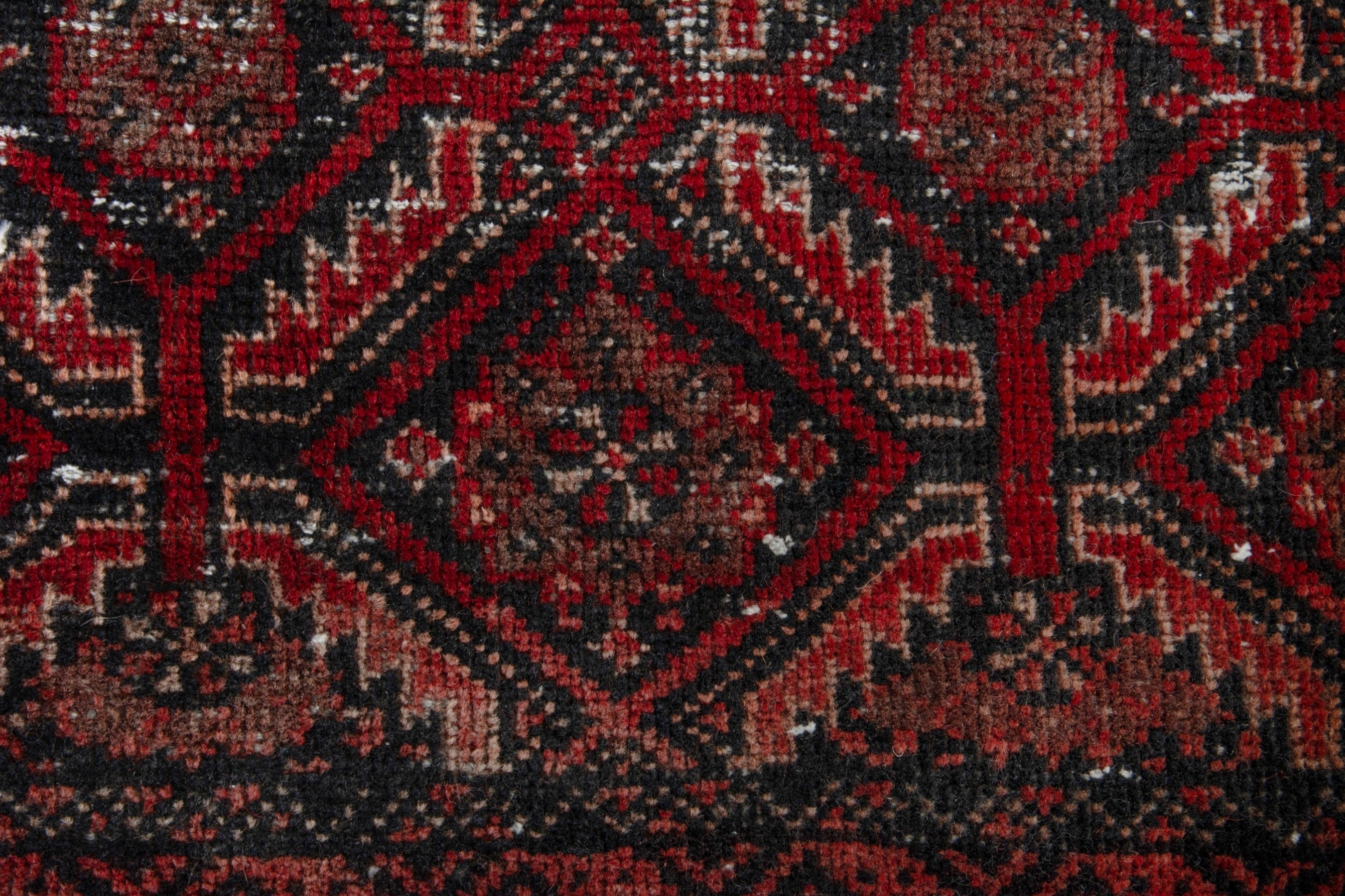 Persian Baluch accent rug in burgundy and deep red, view 10 of 16