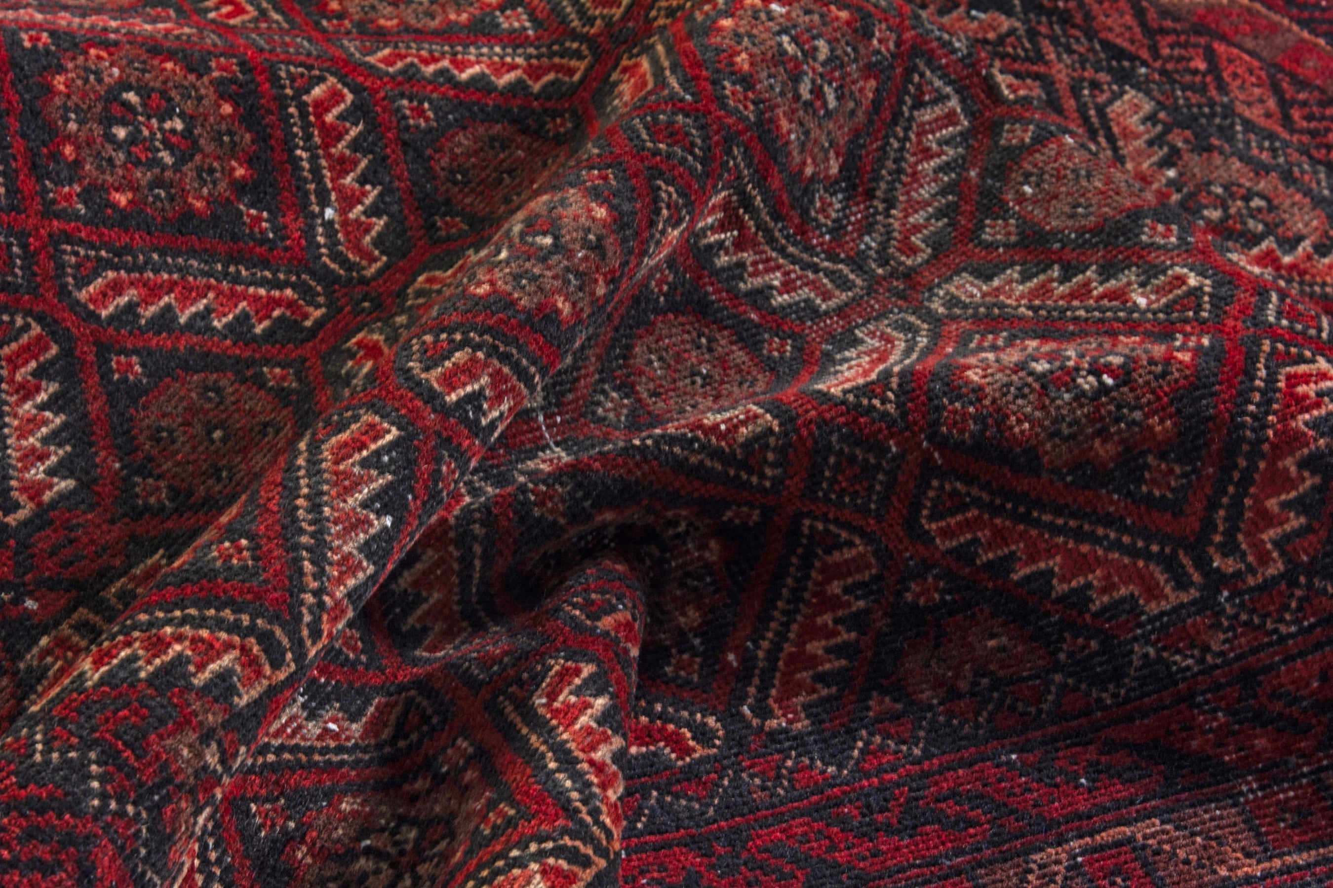 Persian Baluch accent rug in burgundy and deep red, view 13 of 16