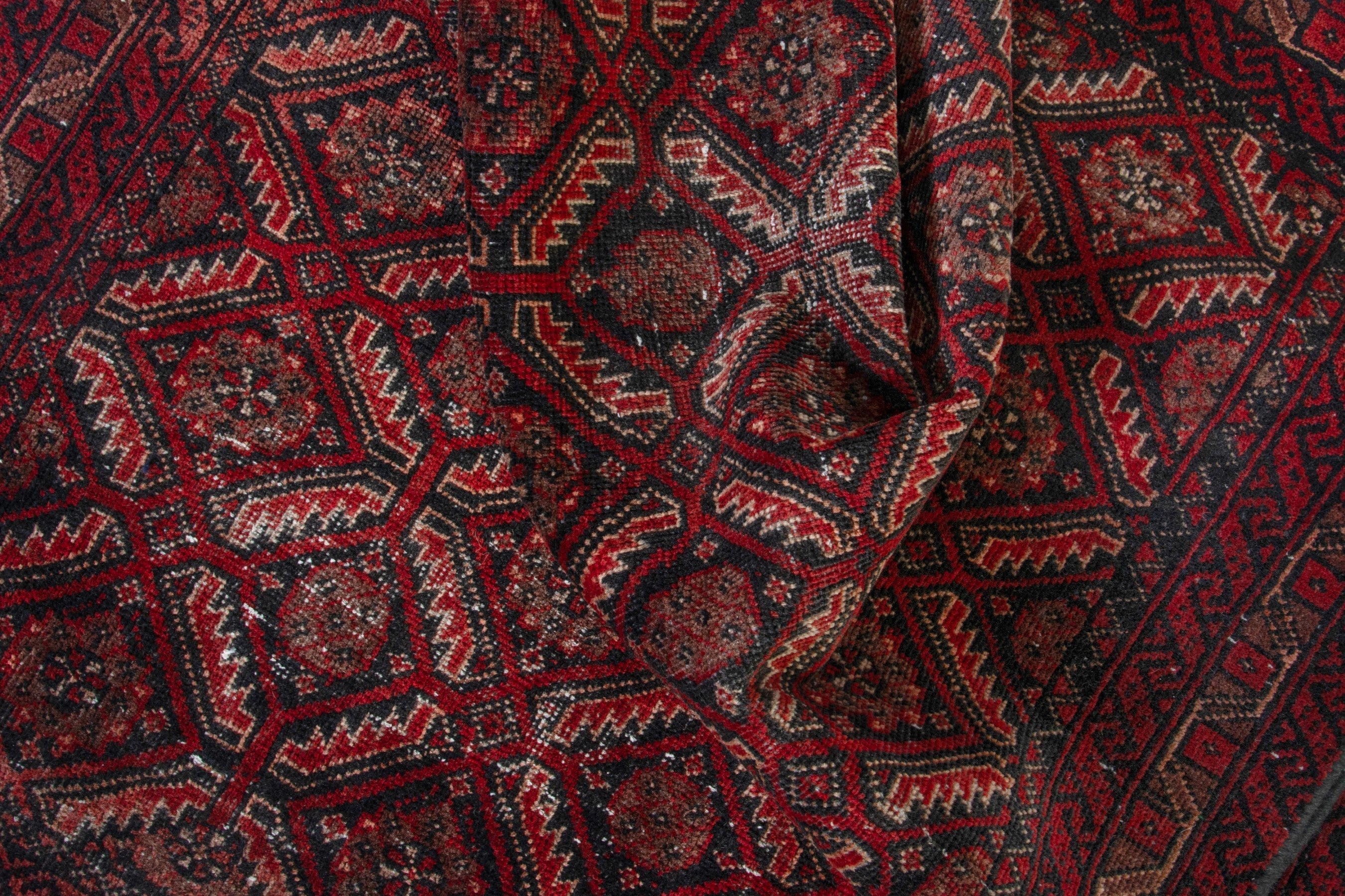 Persian Baluch accent rug in burgundy and deep red, view 14 of 16
