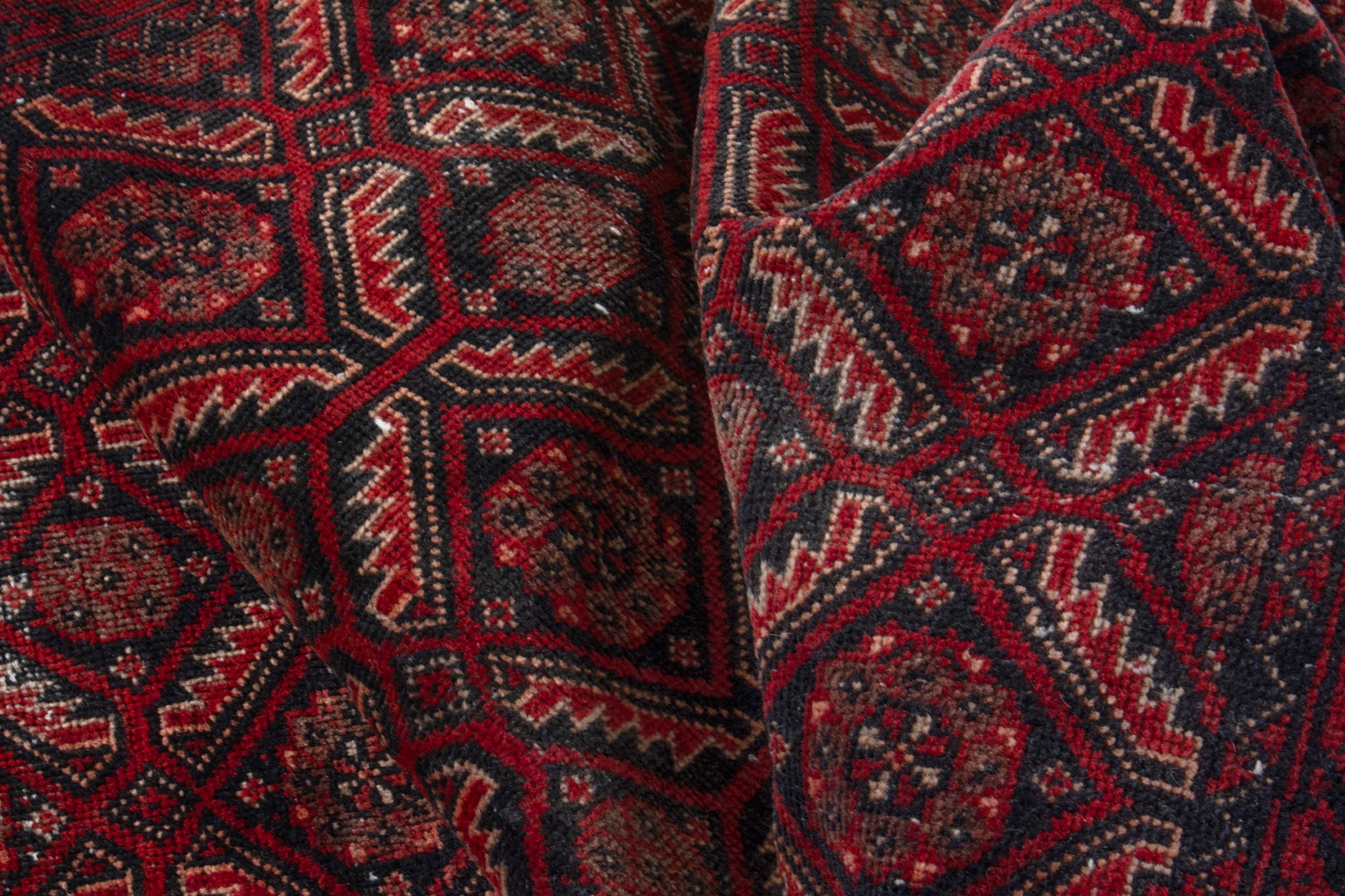Persian Baluch accent rug in burgundy and deep red, view 15 of 16