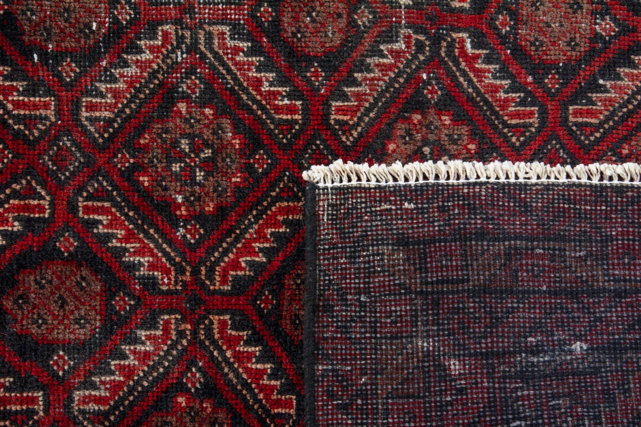 Persian Baluch accent rug in burgundy and deep red, view 16 of 16