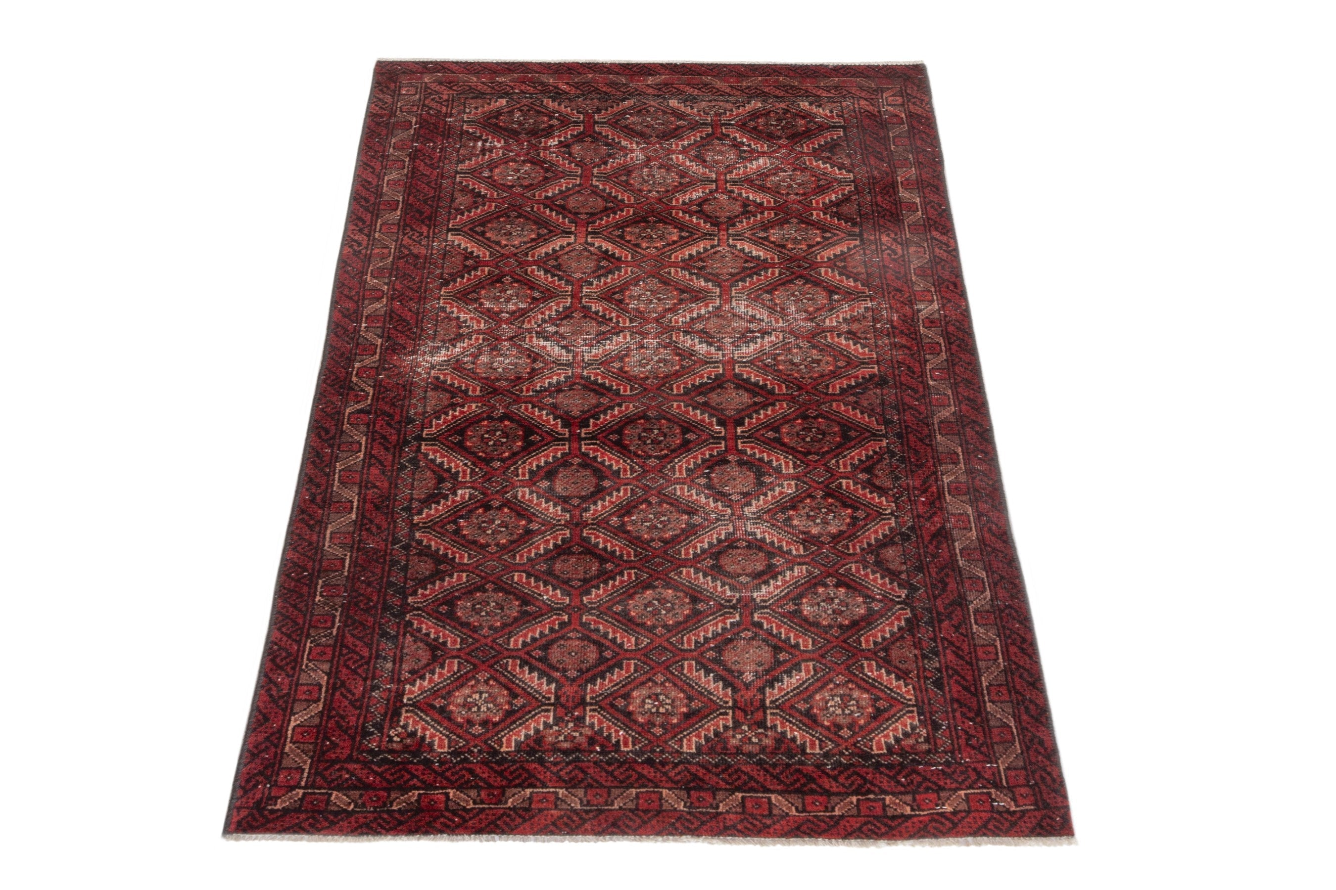 Persian Baluch accent rug in burgundy and deep red, view 2 of 16
