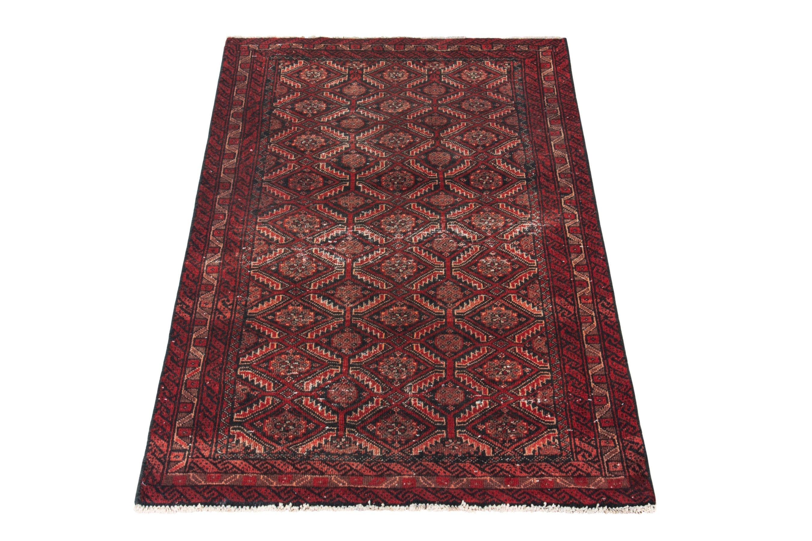 Persian Baluch accent rug in burgundy and deep red, view 3 of 16