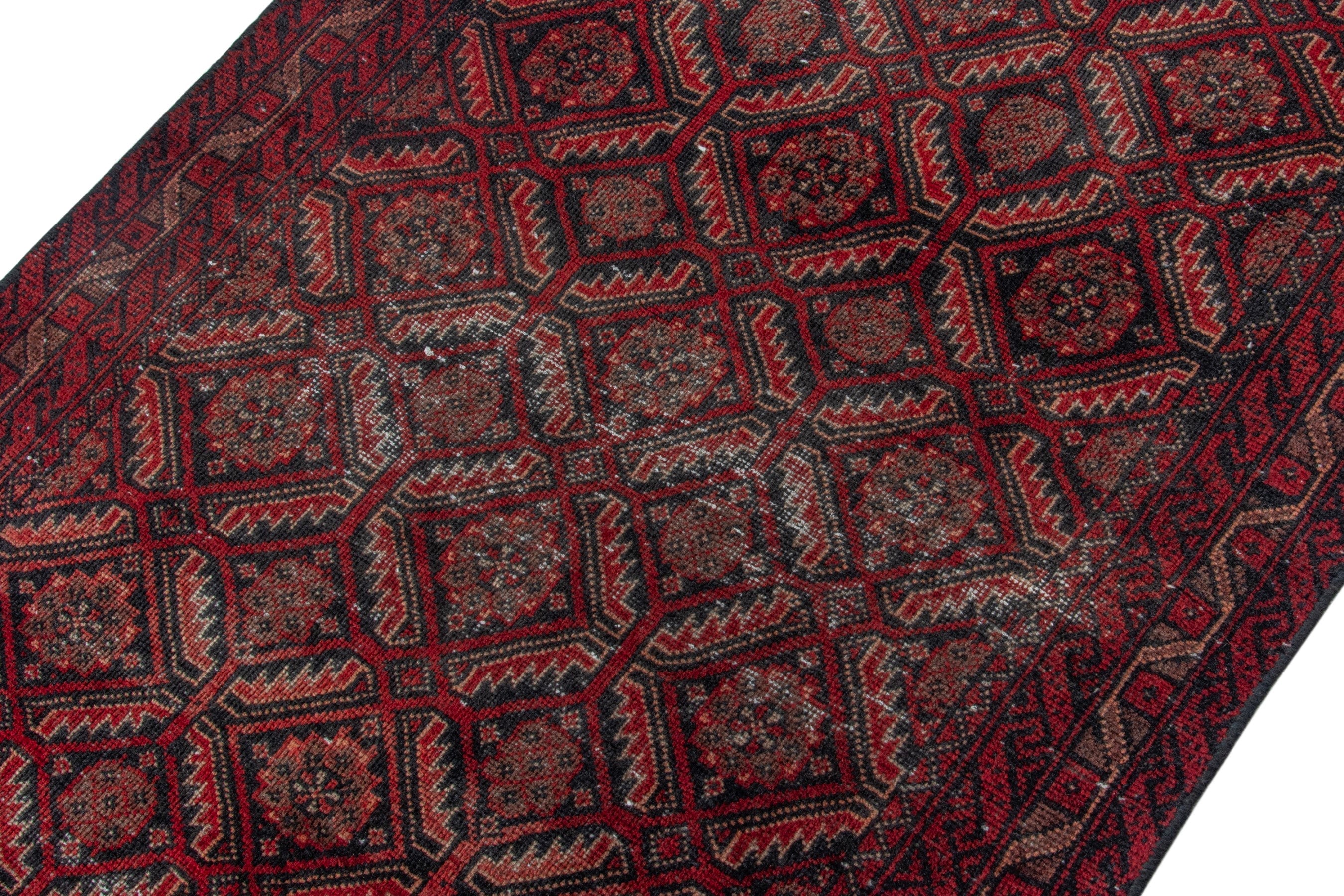 Persian Baluch accent rug in burgundy and deep red, view 4 of 16