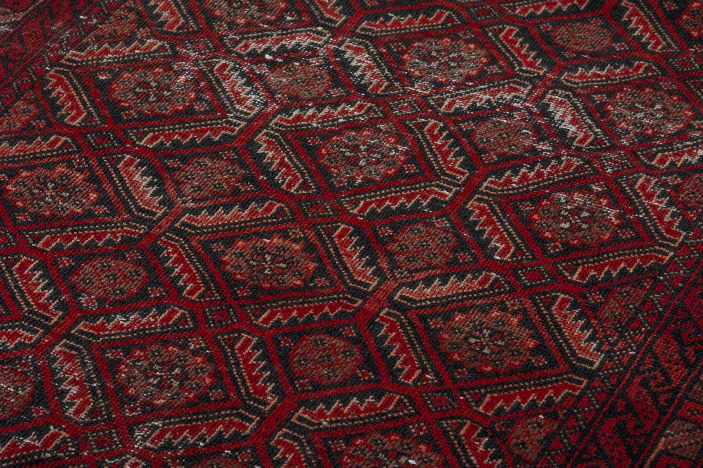 Persian Baluch accent rug in burgundy and deep red, view 9 of 16