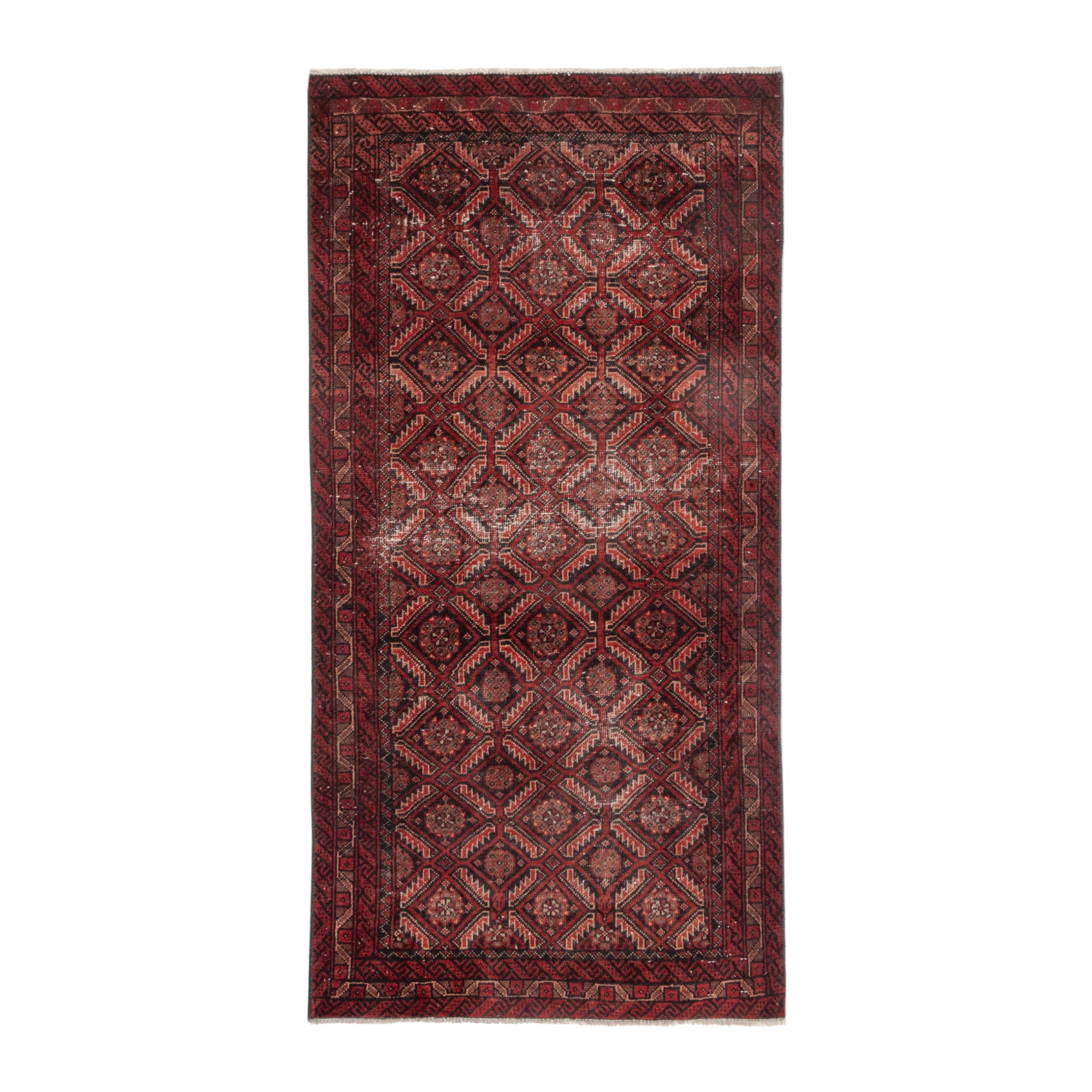 Persian Baluch accent rug in burgundy and deep red, 2'10" x 5'8"