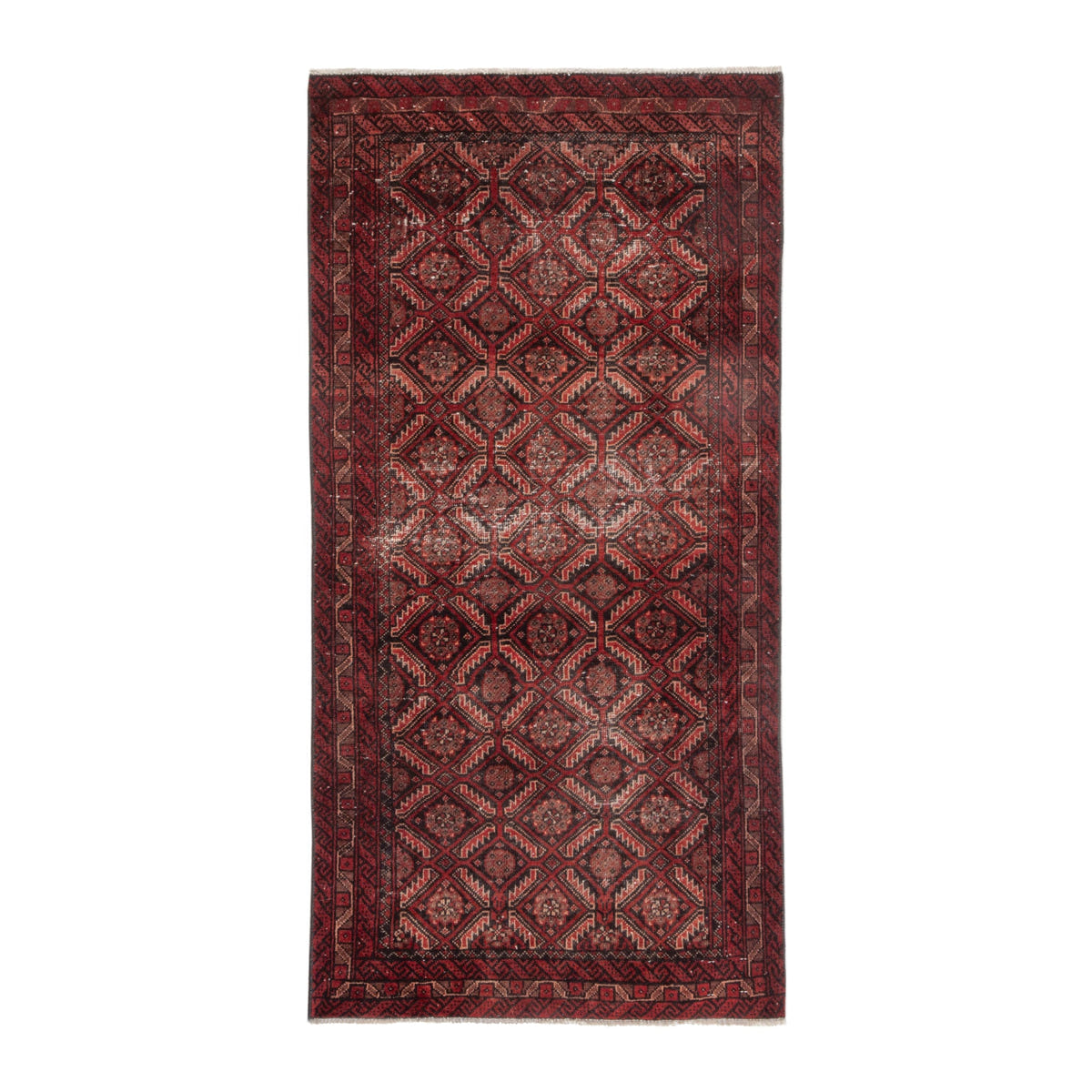 Persian Baluch accent rug in burgundy and deep red, 2'10" x 5'8"