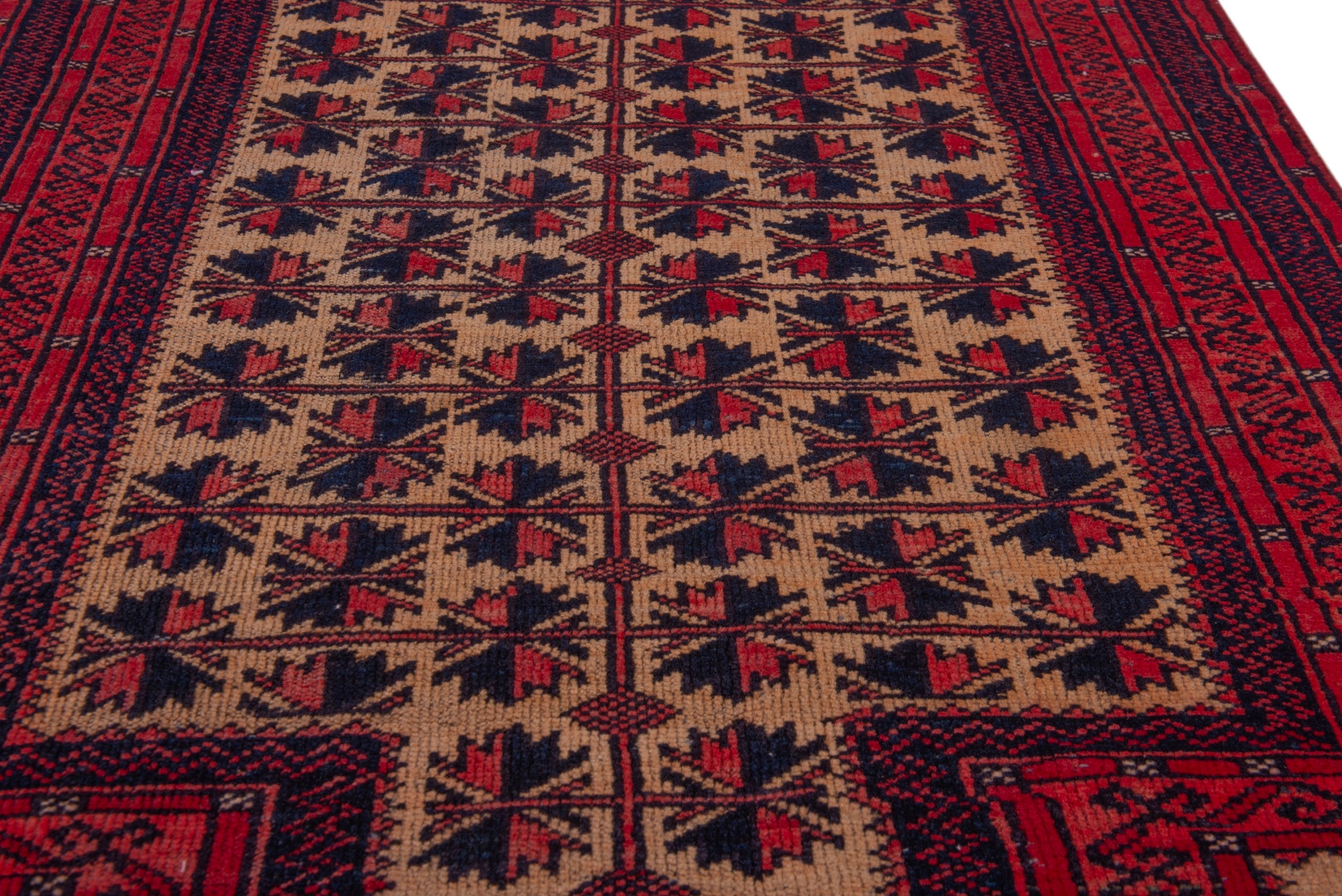 Persian Baluch accent rug in cream and burgundy, view 10 of 16