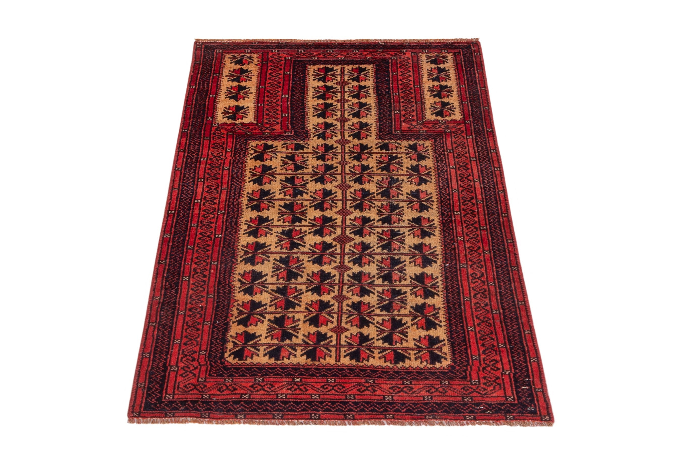 Persian Baluch accent rug in cream and burgundy, view 2 of 16