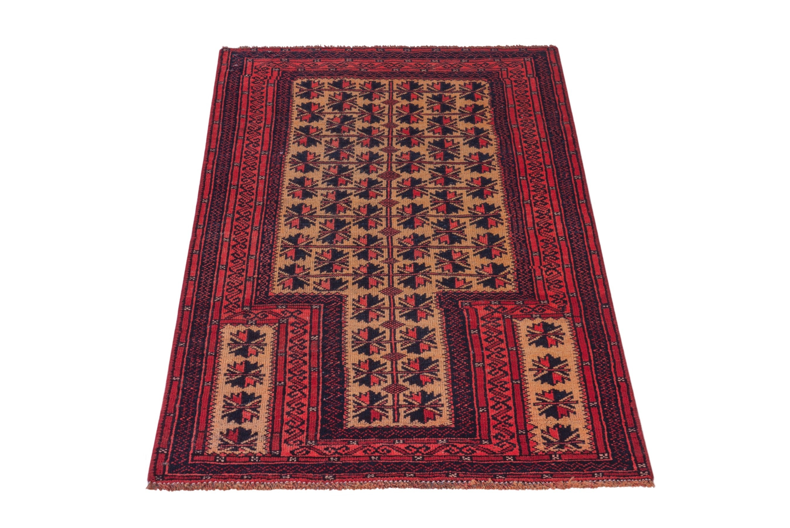 Persian Baluch accent rug in cream and burgundy, view 3 of 16