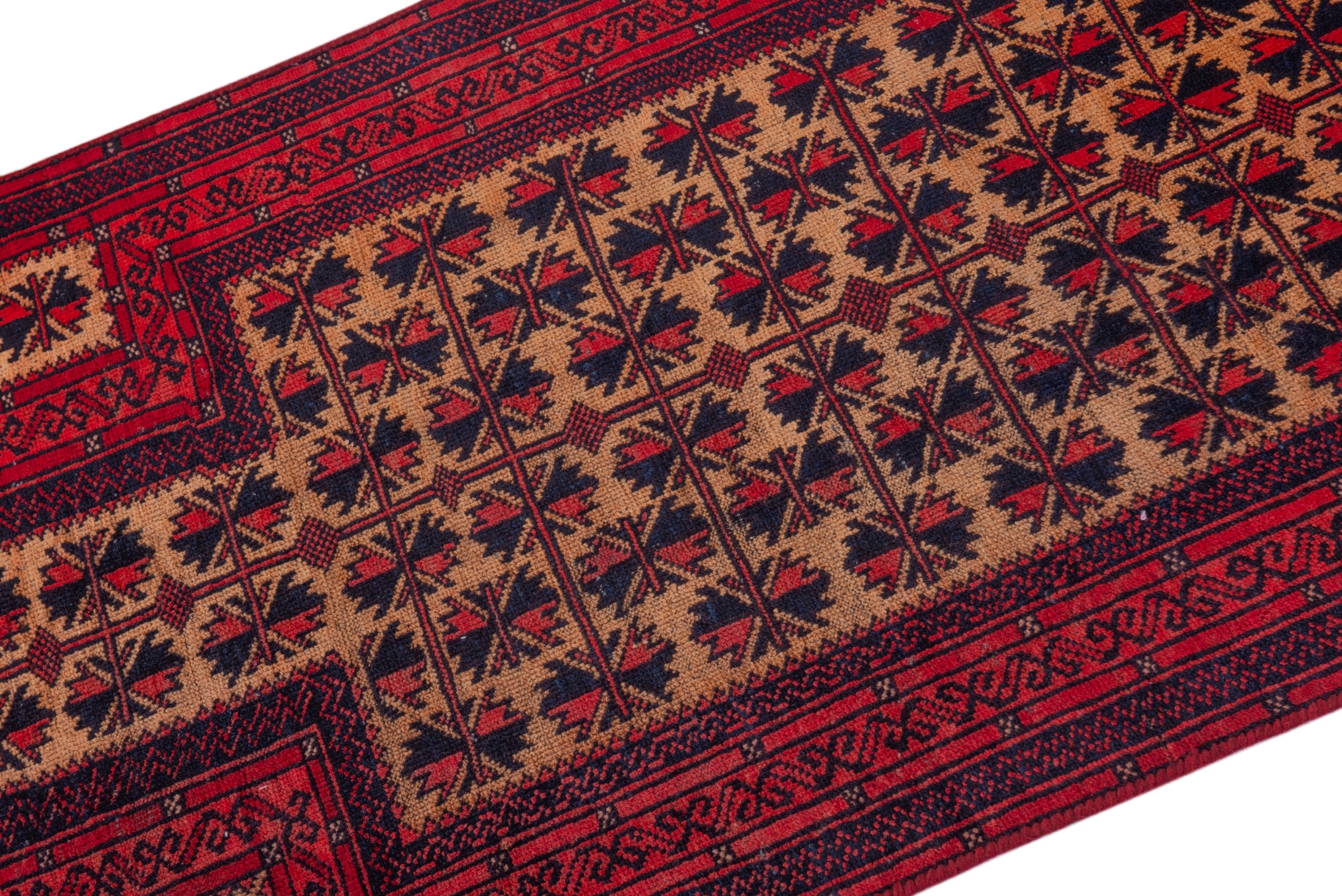 Persian Baluch accent rug in cream and burgundy, view 4 of 16