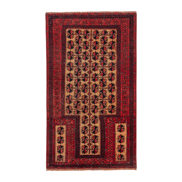 Persian Baluch accent rug in cream and burgundy, 2'6" x 4'2"