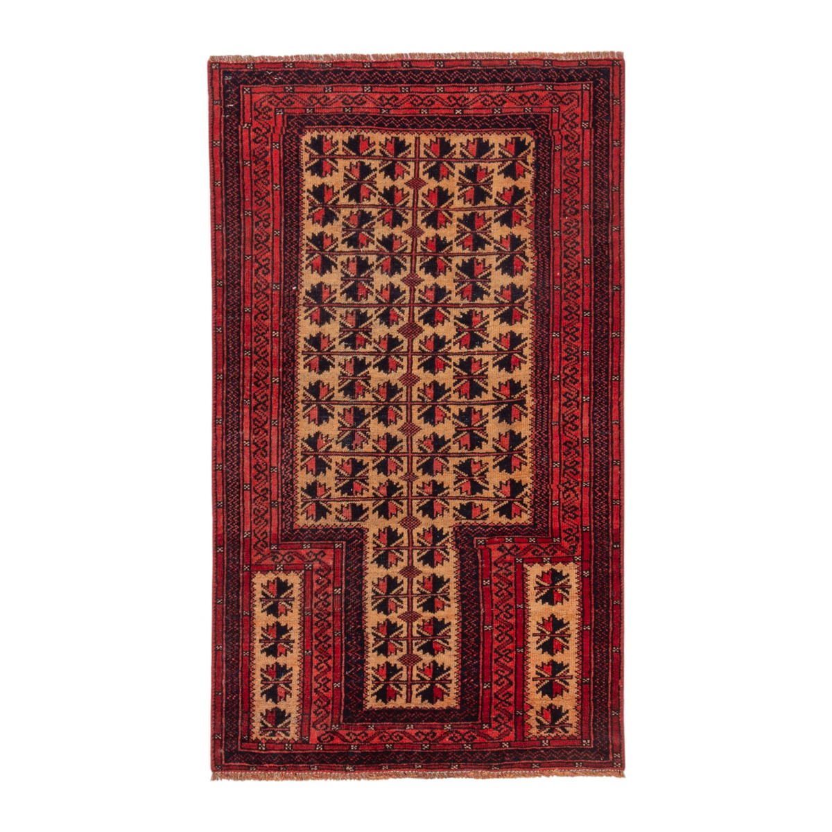 Persian Baluch accent rug in cream and burgundy, 2'6" x 4'2"