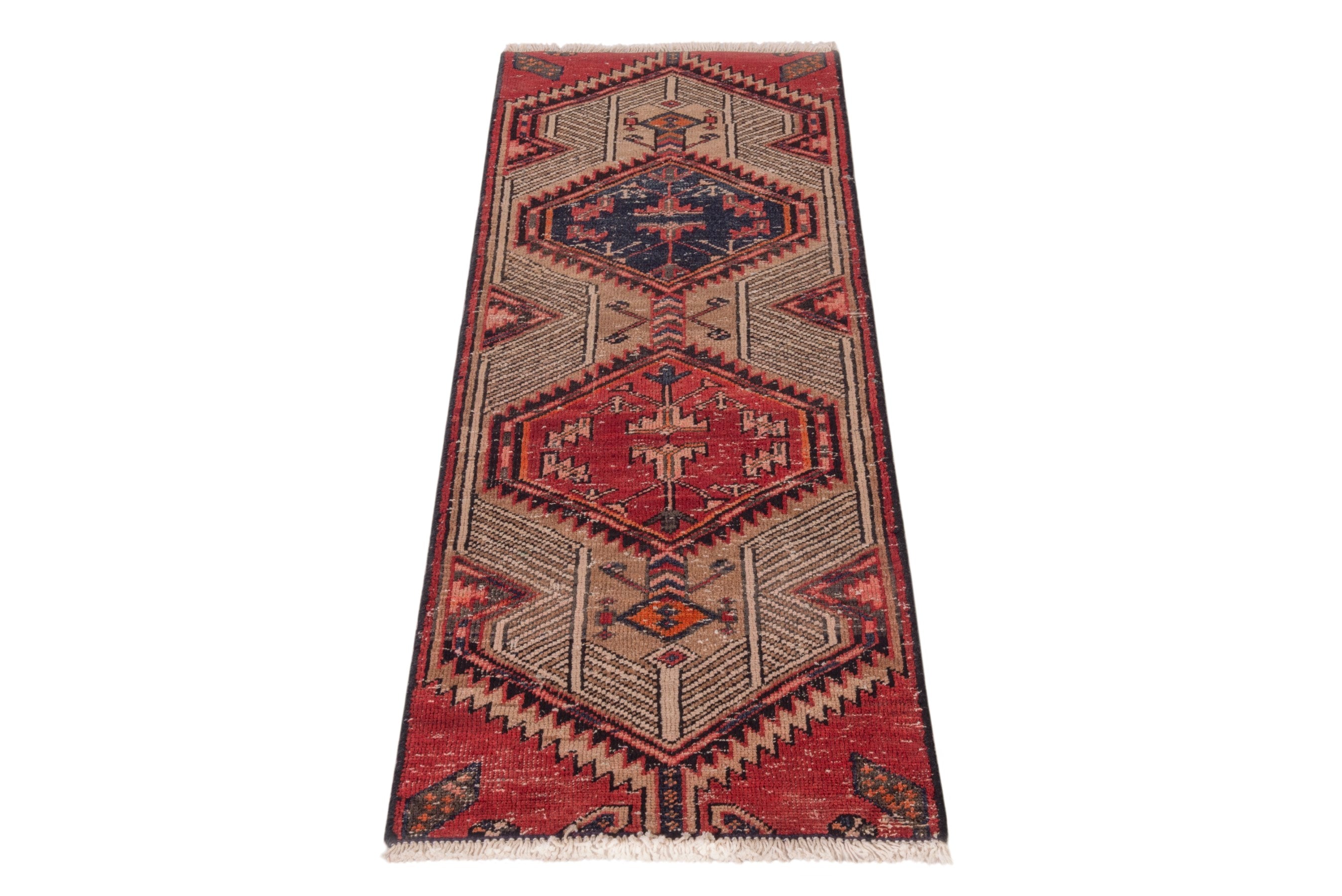 Persian Azerbaijan accent rug in deep red and straw, view 3 of 19