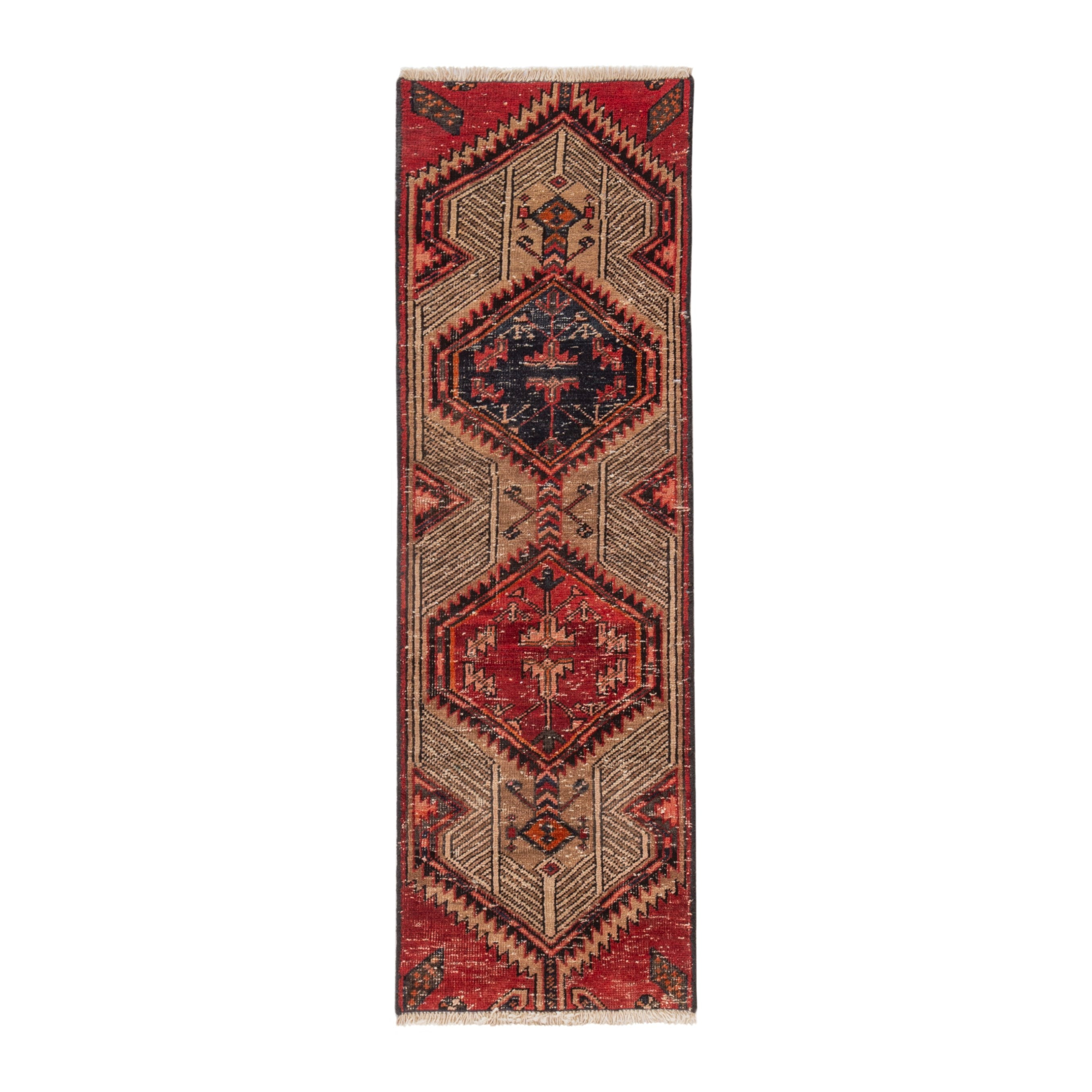 Persian Azerbaijan accent rug in deep red and straw, 1'8" x 5'8"